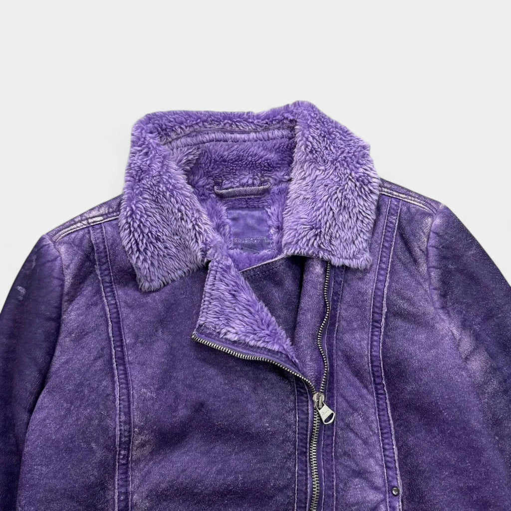 Diesel 2000s Washed Purple Sherpa Biker Jacket
