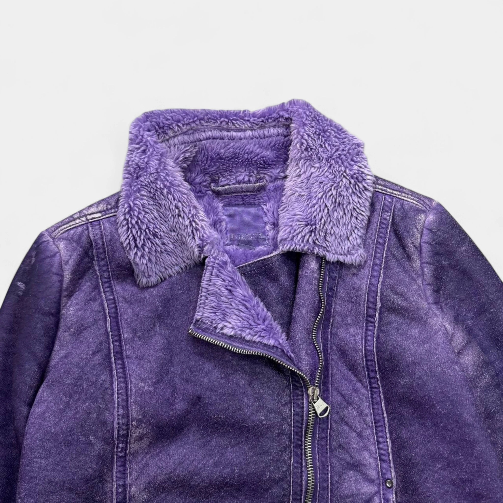 Diesel 2000s Washed Purple Sherpa Biker Jacket