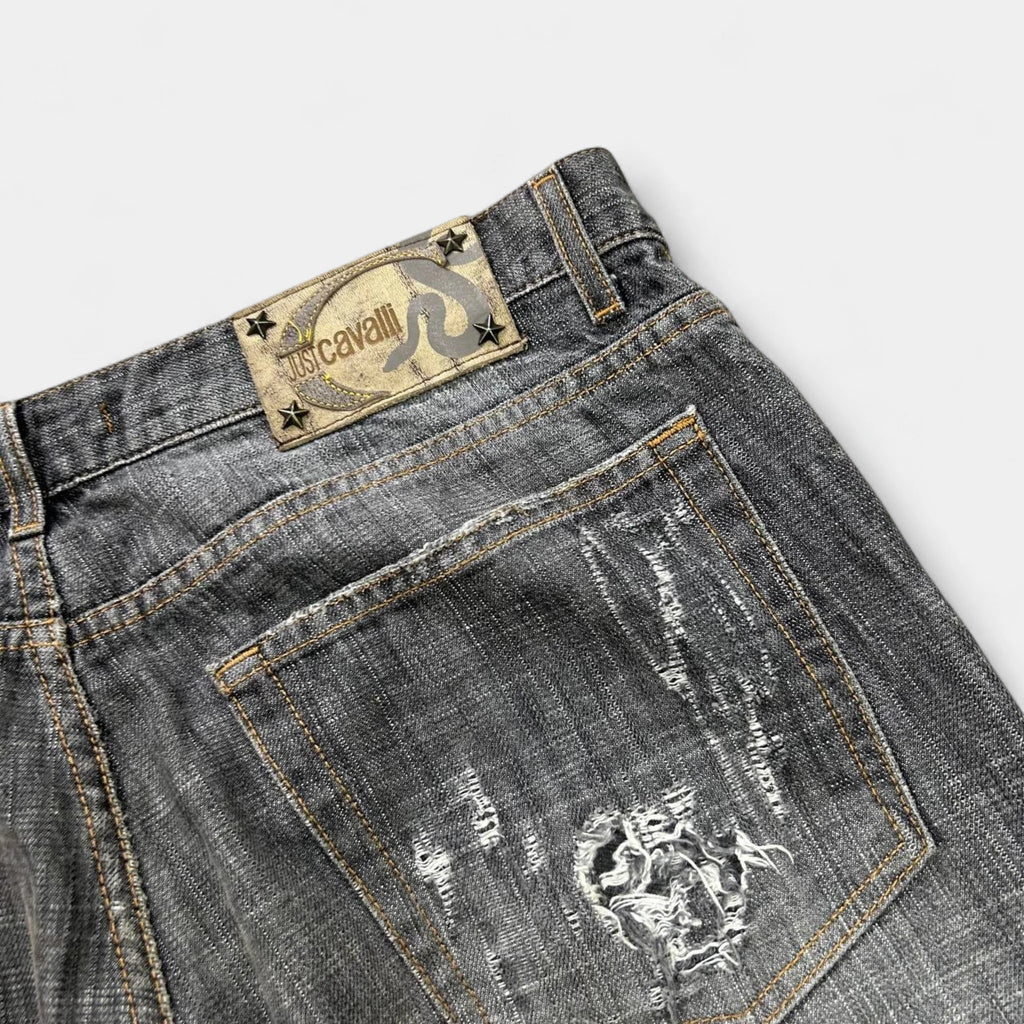 Just Cavalli 2000s Grey Distressed Denim Shorts