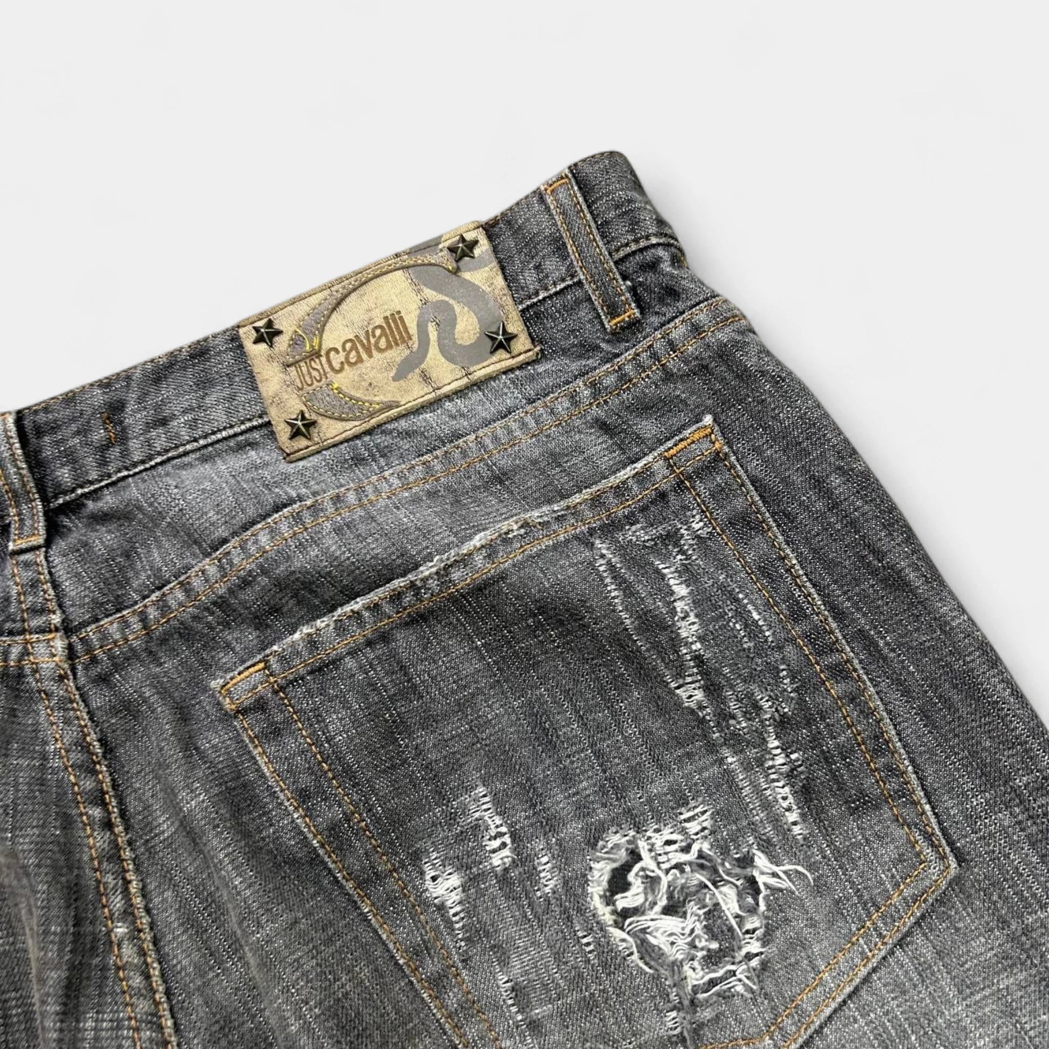 Just Cavalli 2000s Grey Distressed Denim Shorts