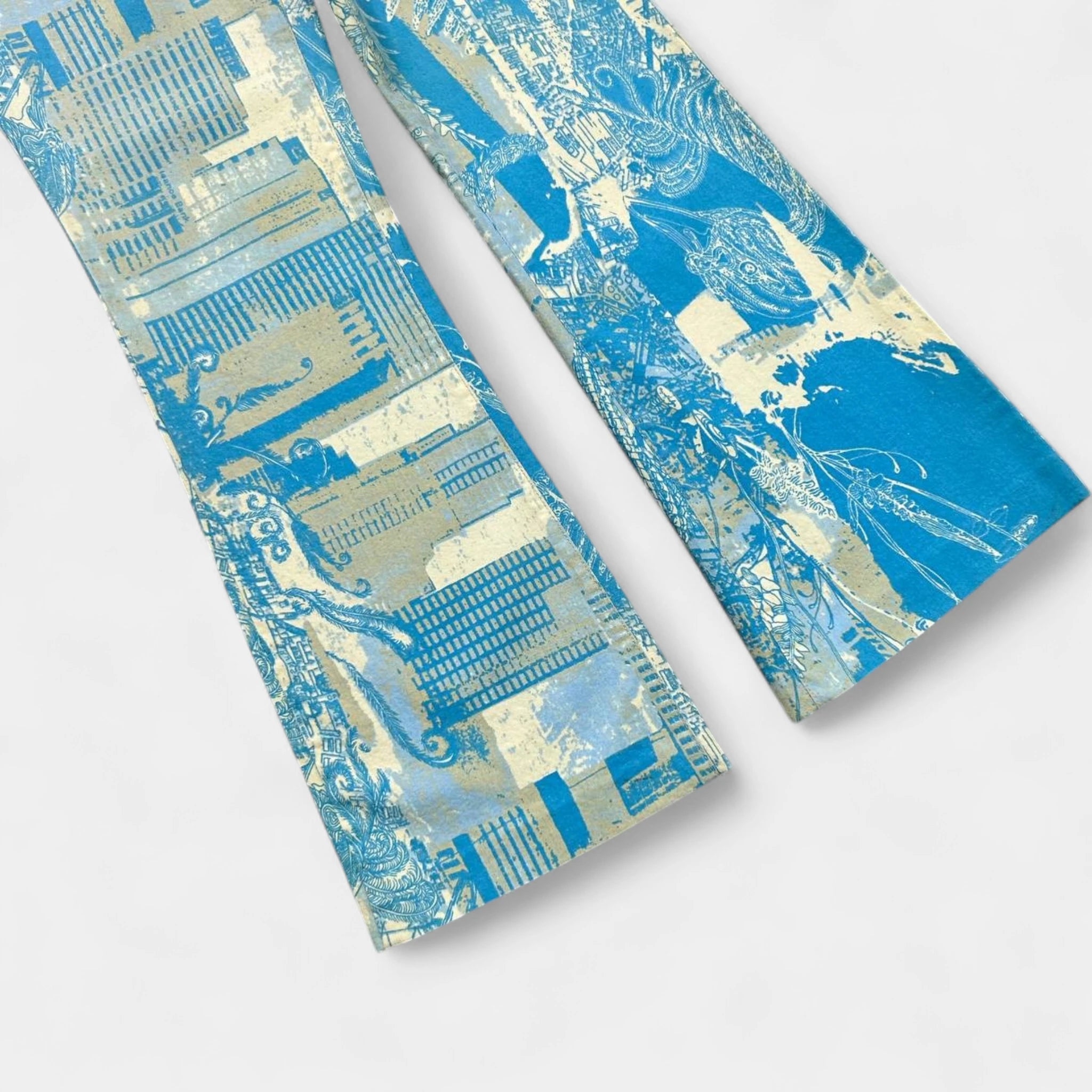 Just Cavalli 2000s Original Graphic Yellow Blue Flared Pants