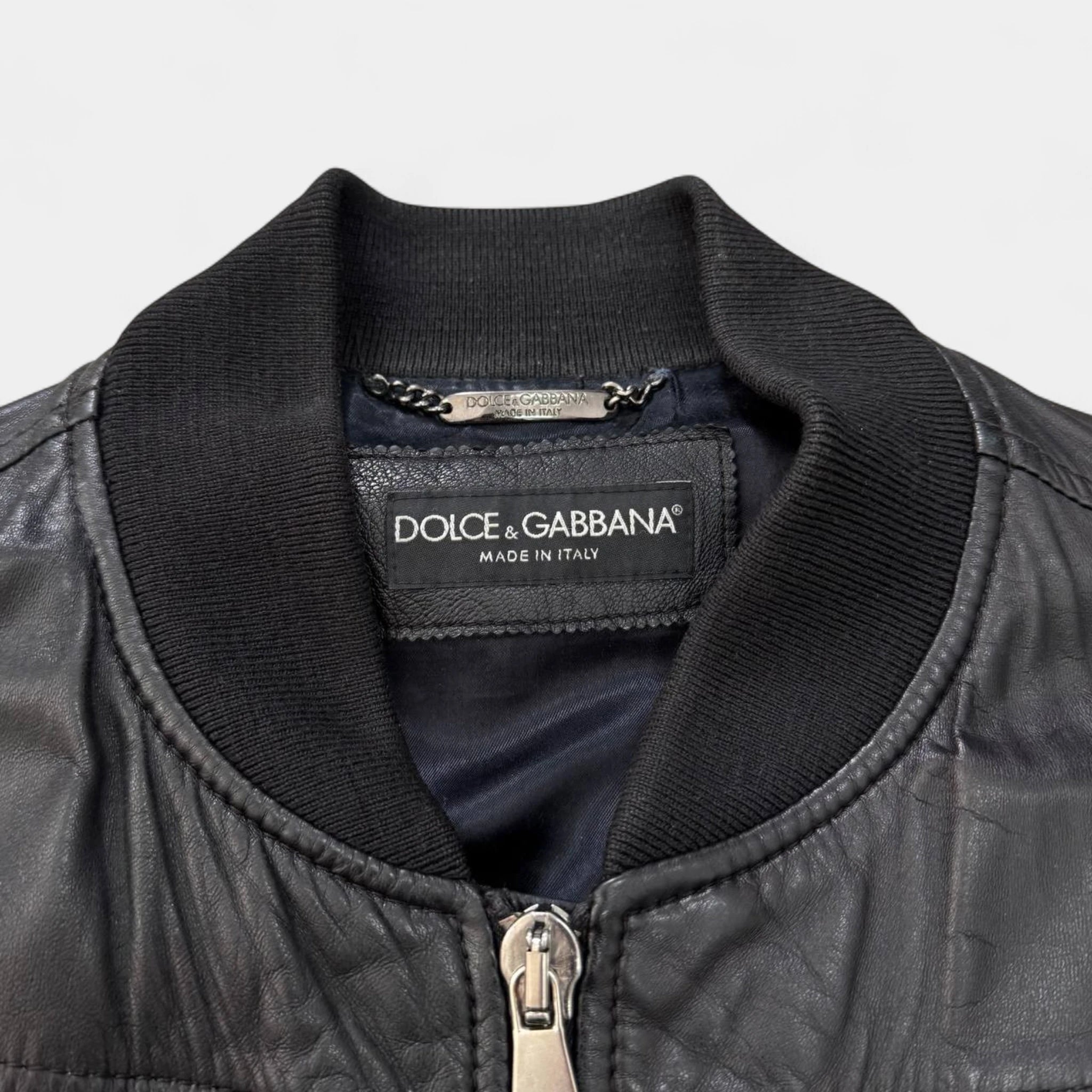 Dolce & Gabbana Multi-Pocket Black Leather Bomber Jacket