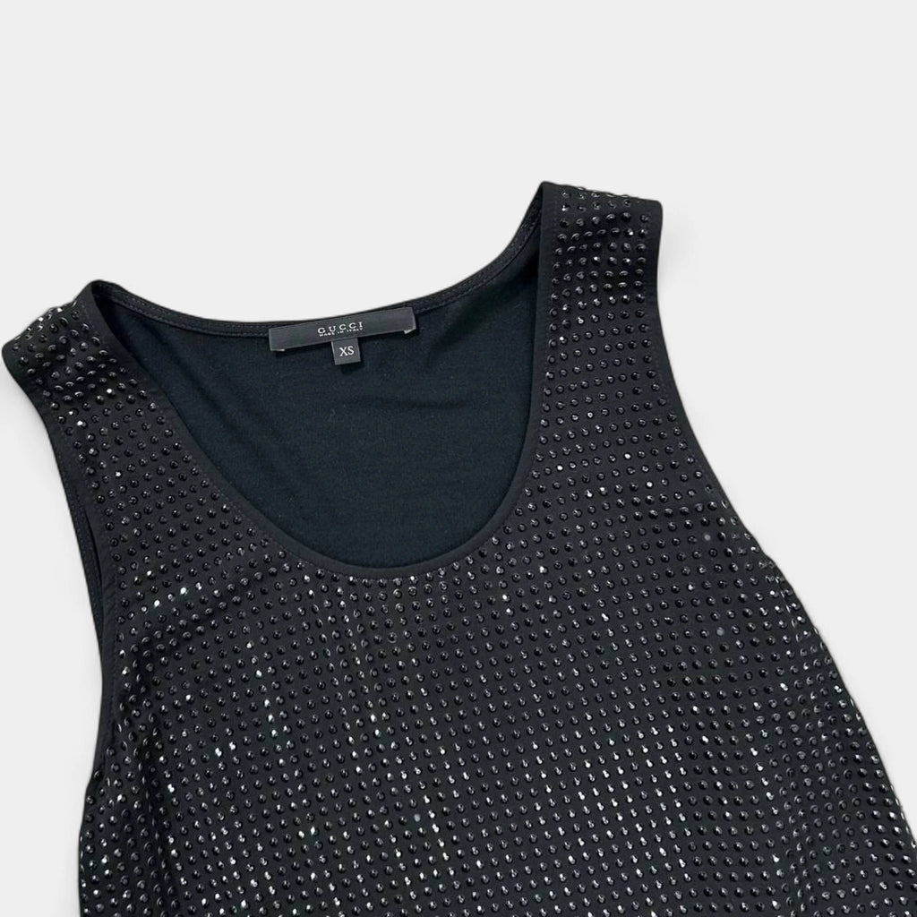 Gucci Rhinestone Black Tank Top