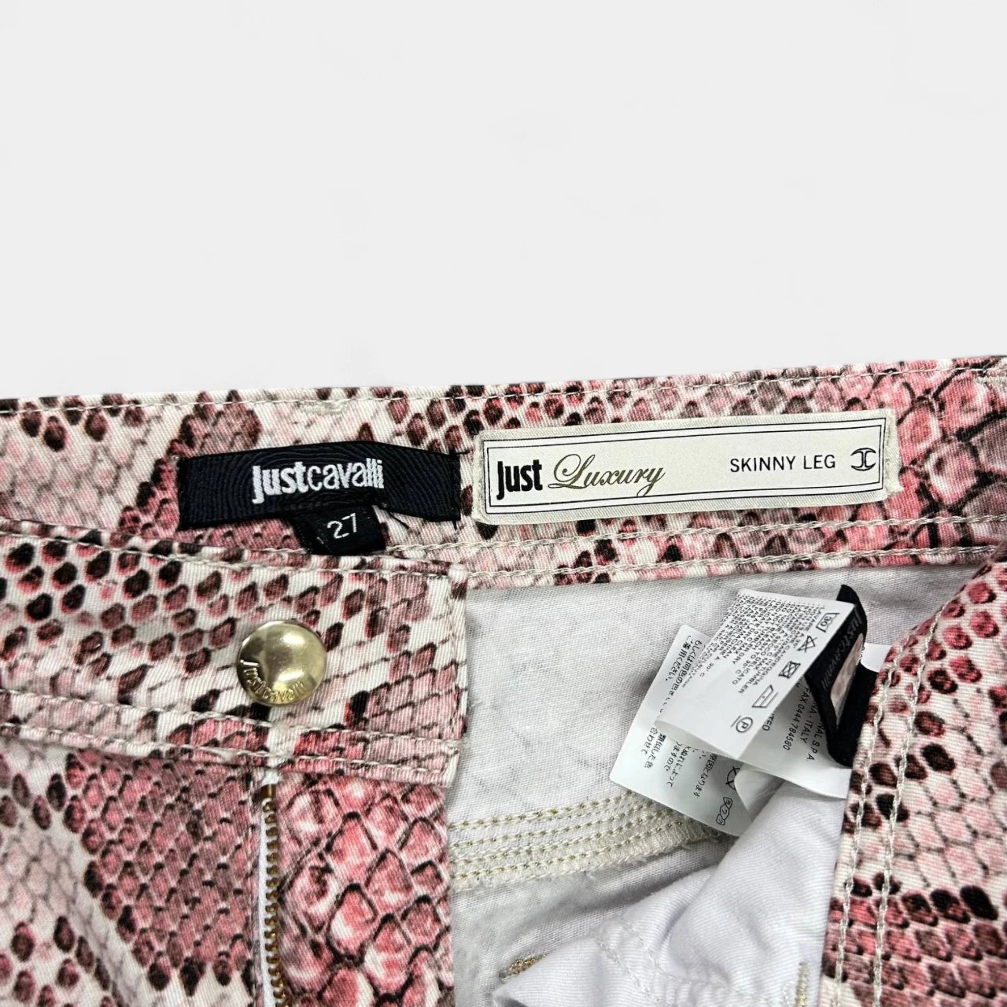 Just Cavalli Pink Snake Print Skinny Denim Pants