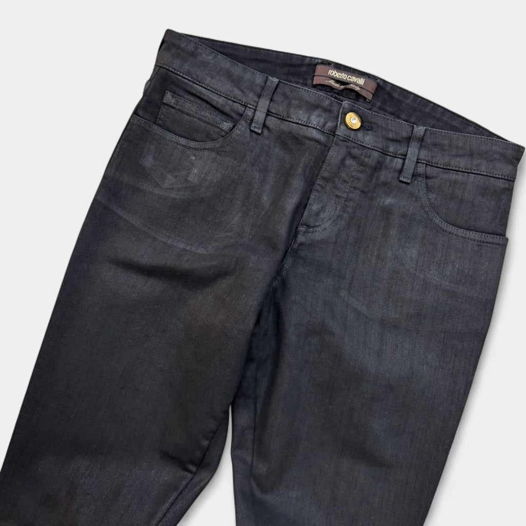 Roberto Cavalli 2000's Coated Waxed Straight Jeans