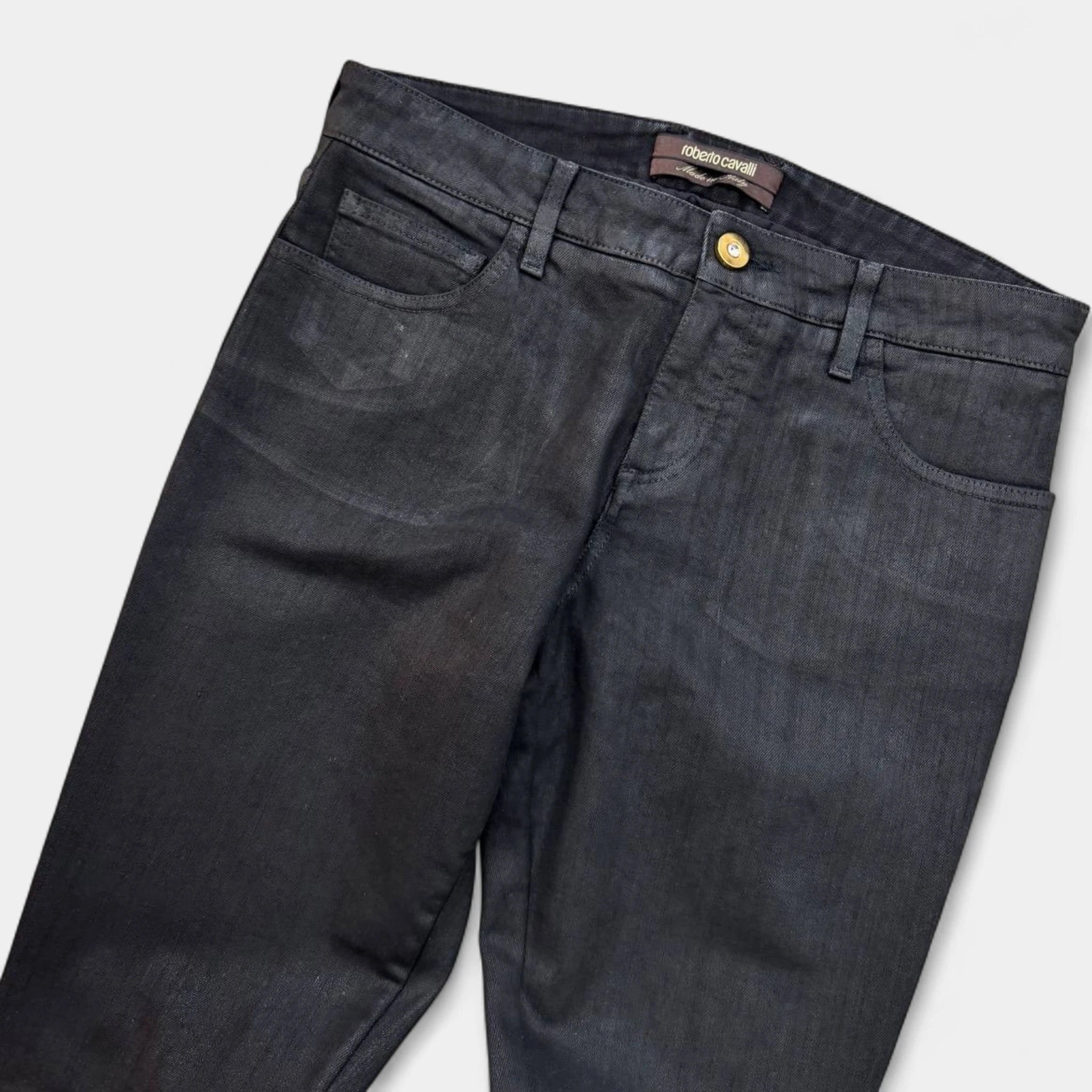 Roberto Cavalli 2000's Coated Waxed Straight Jeans