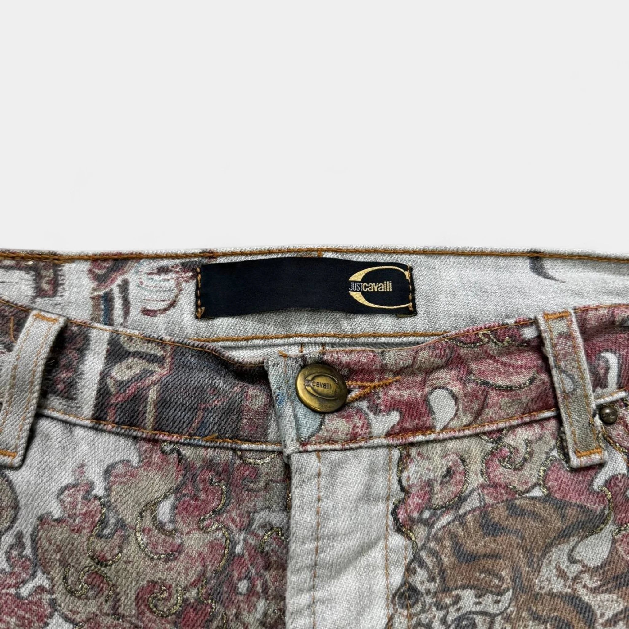 Just Cavalli 2000s Japanese Tapestry Flared Jeans