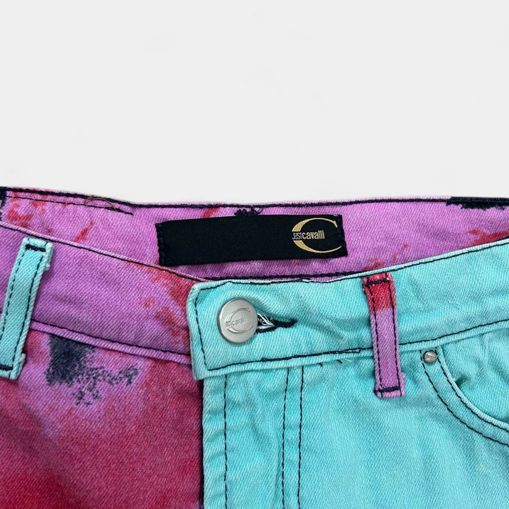Just Cavalli 2000s Floral Multicolor Flared Denim Pants