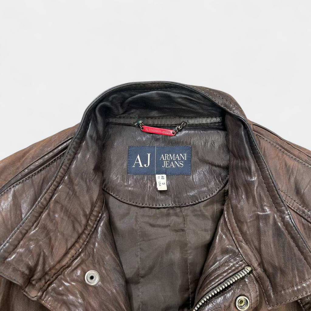 Armani Jeans Brown Aged Leather Jacket