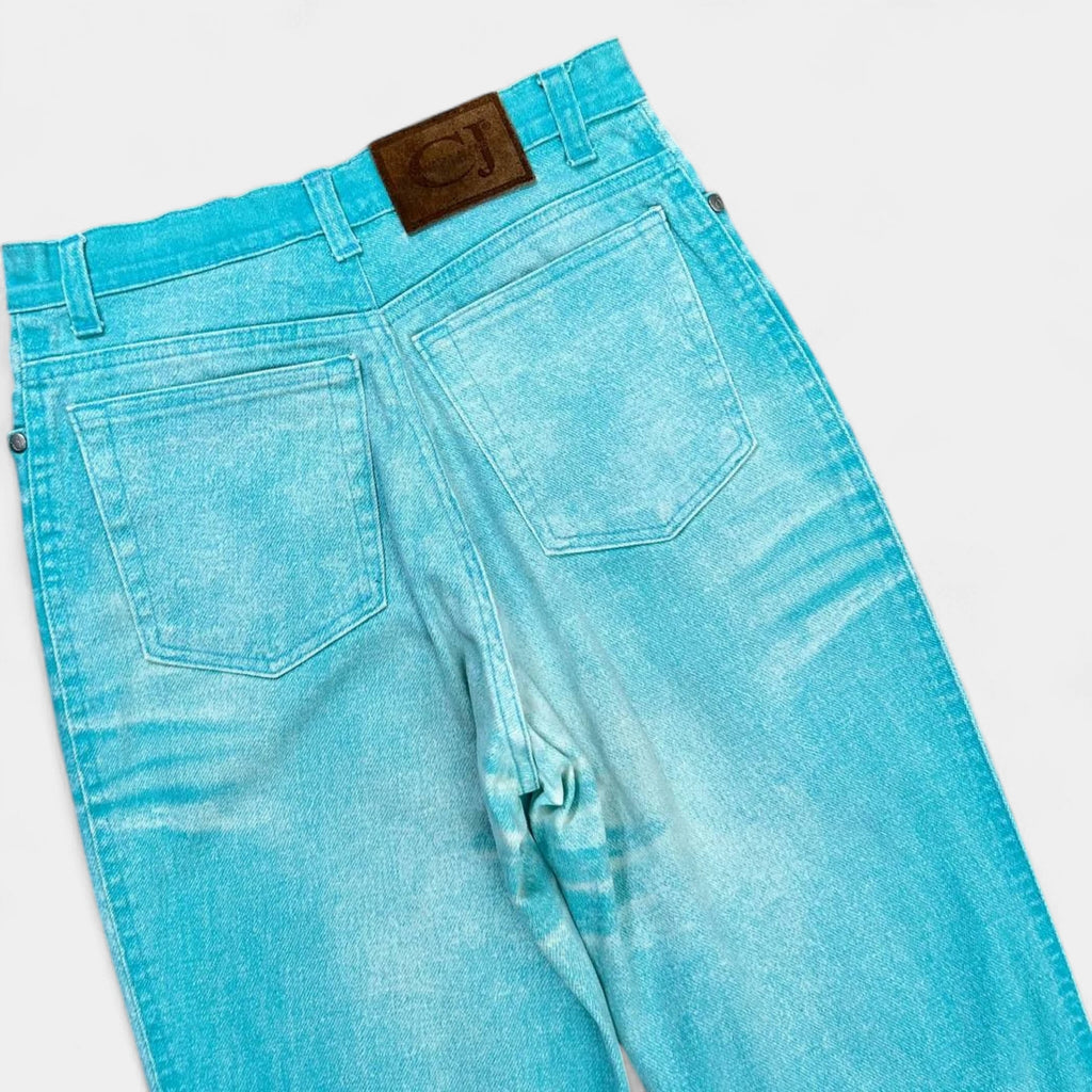Cavalli Jeans 2000's Turquoise Printed Effect Denim Pants