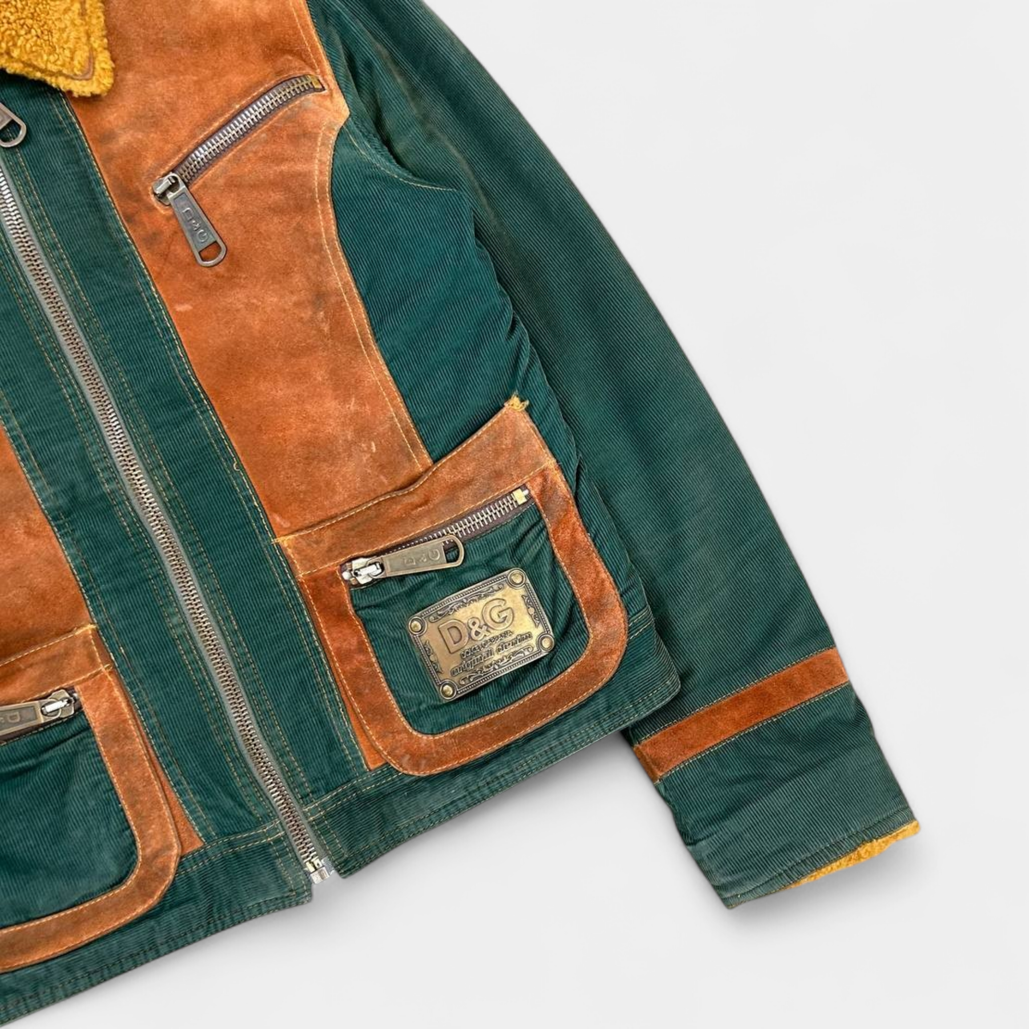 Dolce & Gabbana Corduroy Multi-Panel Fur Collar Jacket