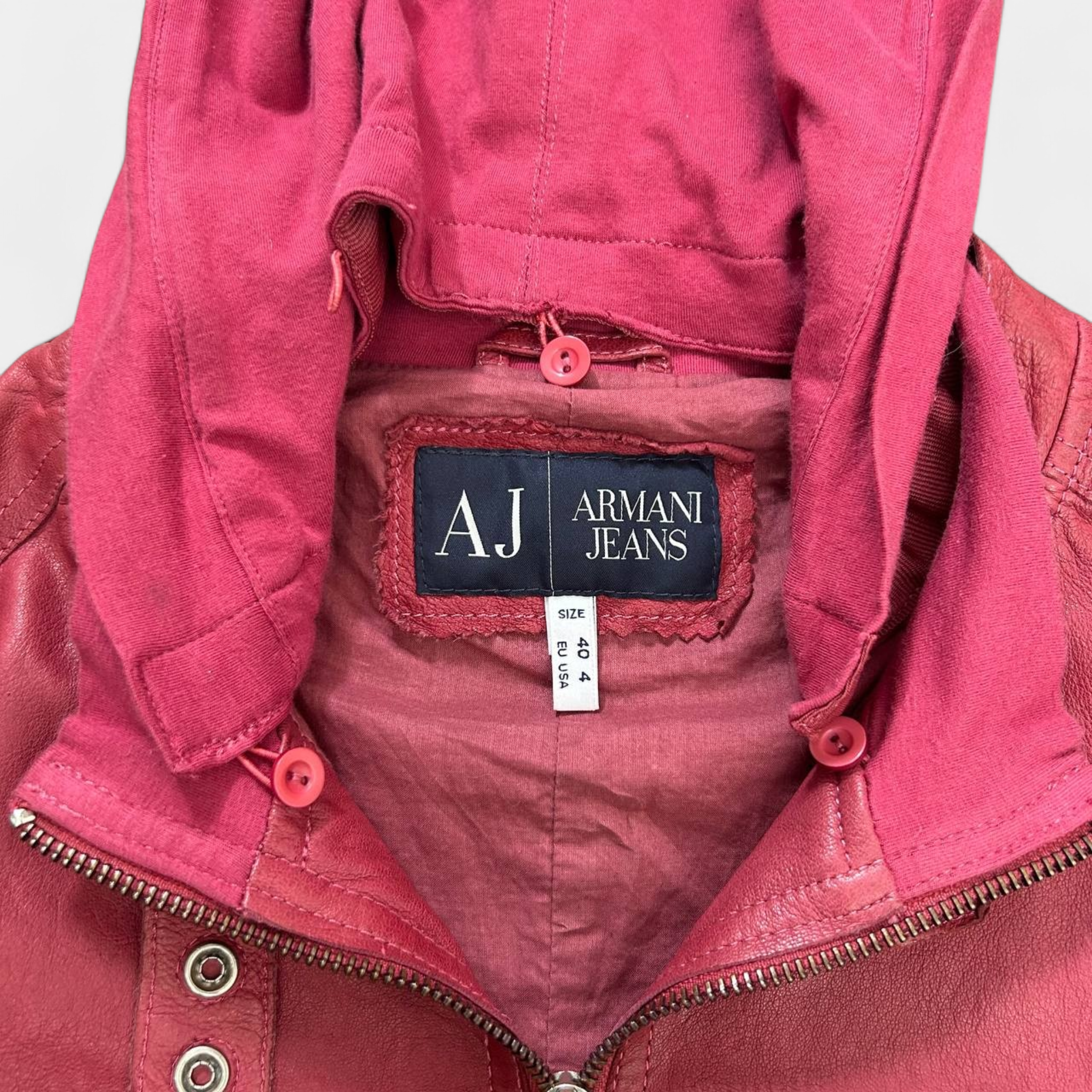 Armani Jeans Pink Hooded Leather Jacket