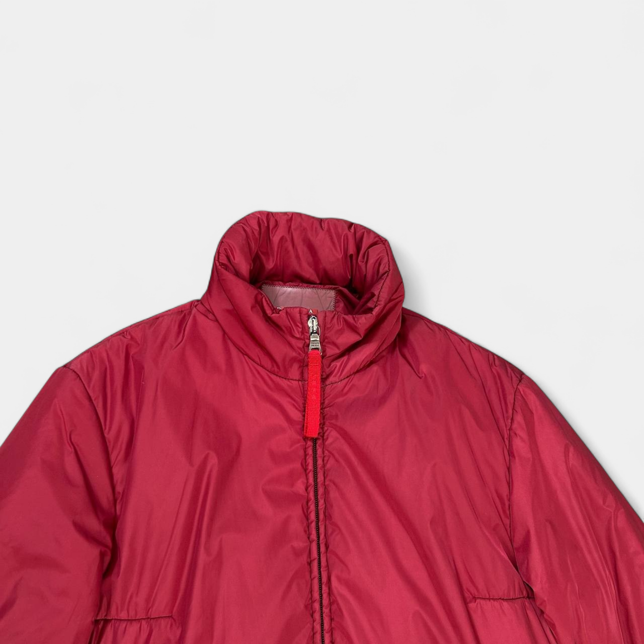 Prada Red Nylon Padded Long Jacket