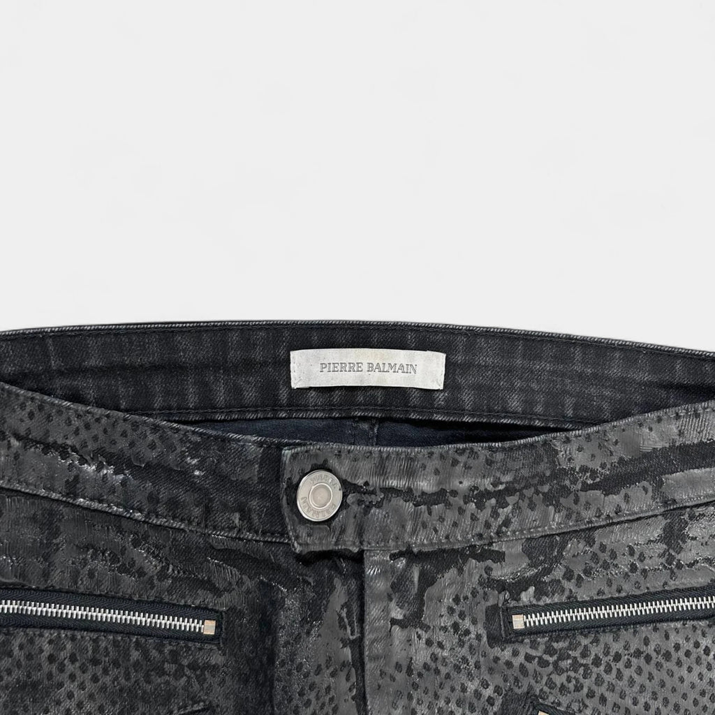 Pierre Balmain Biker Snakeskin Denim Pants