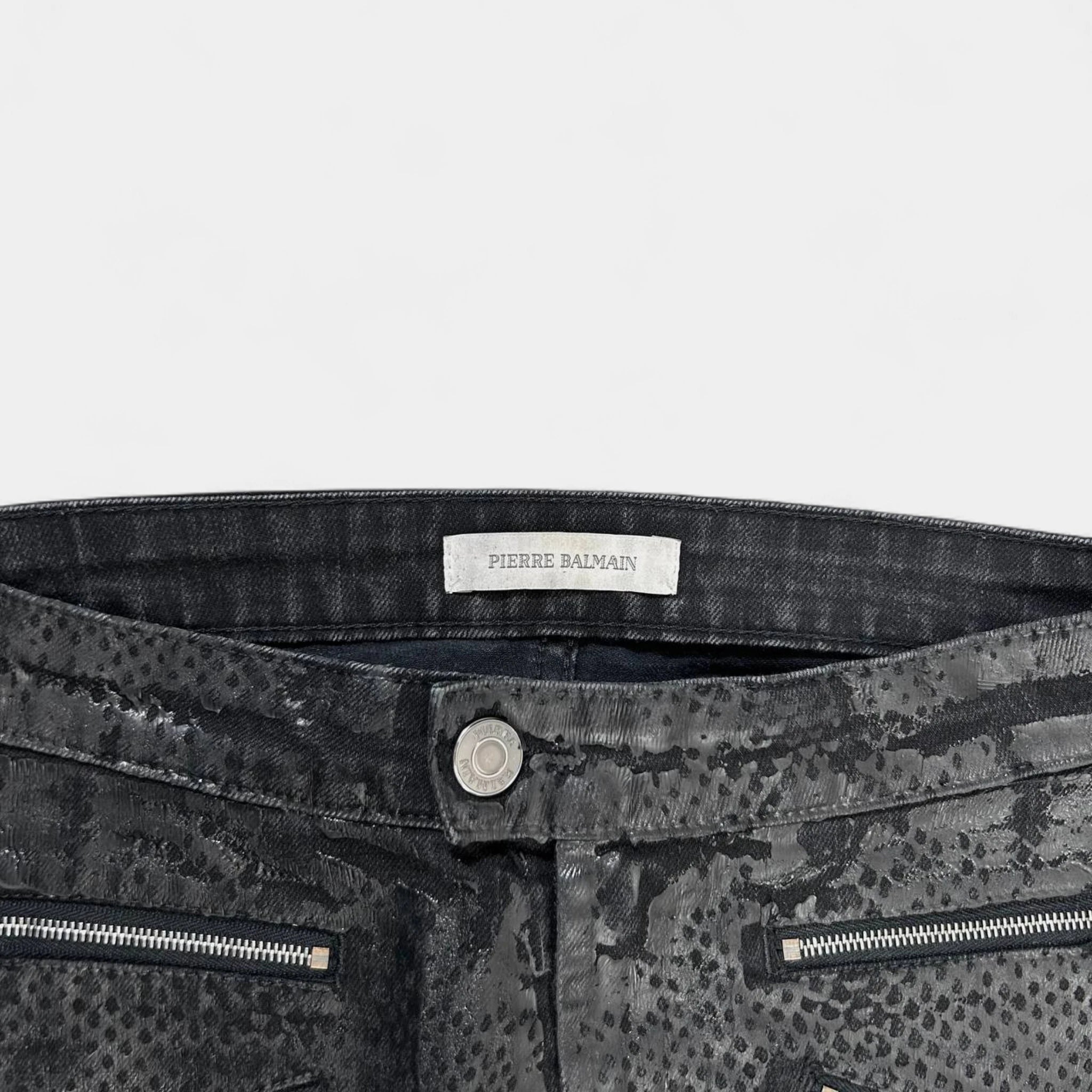 Pierre Balmain Biker Snakeskin Denim Pants