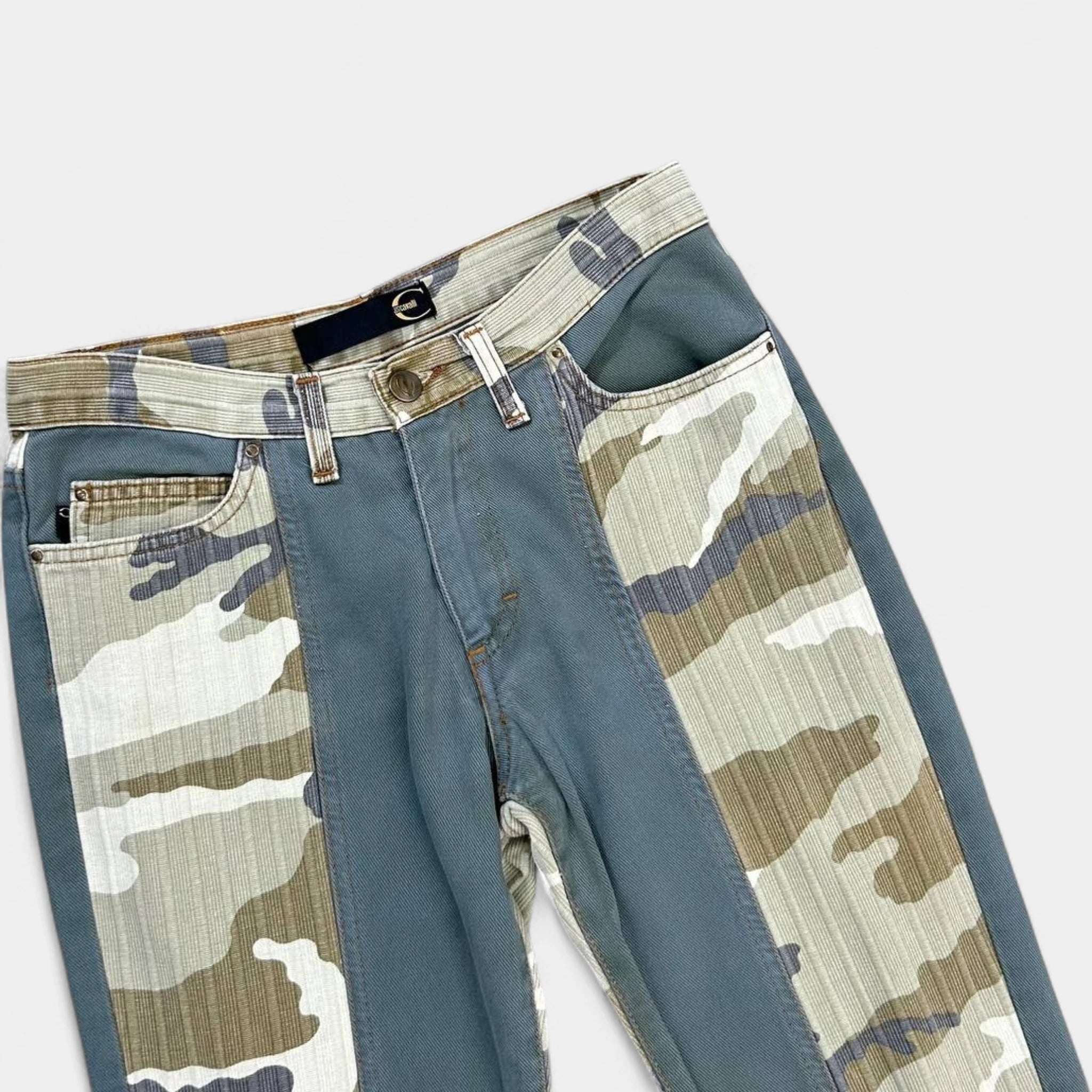 Just Cavalli Vintage Camouflage Green Flared Pants