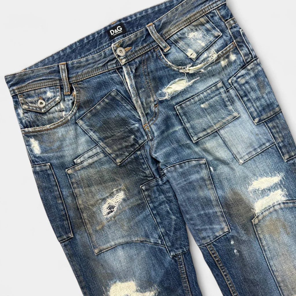 Dolce & Gabbana Distressed Patchwork Mud-Wash Jeans