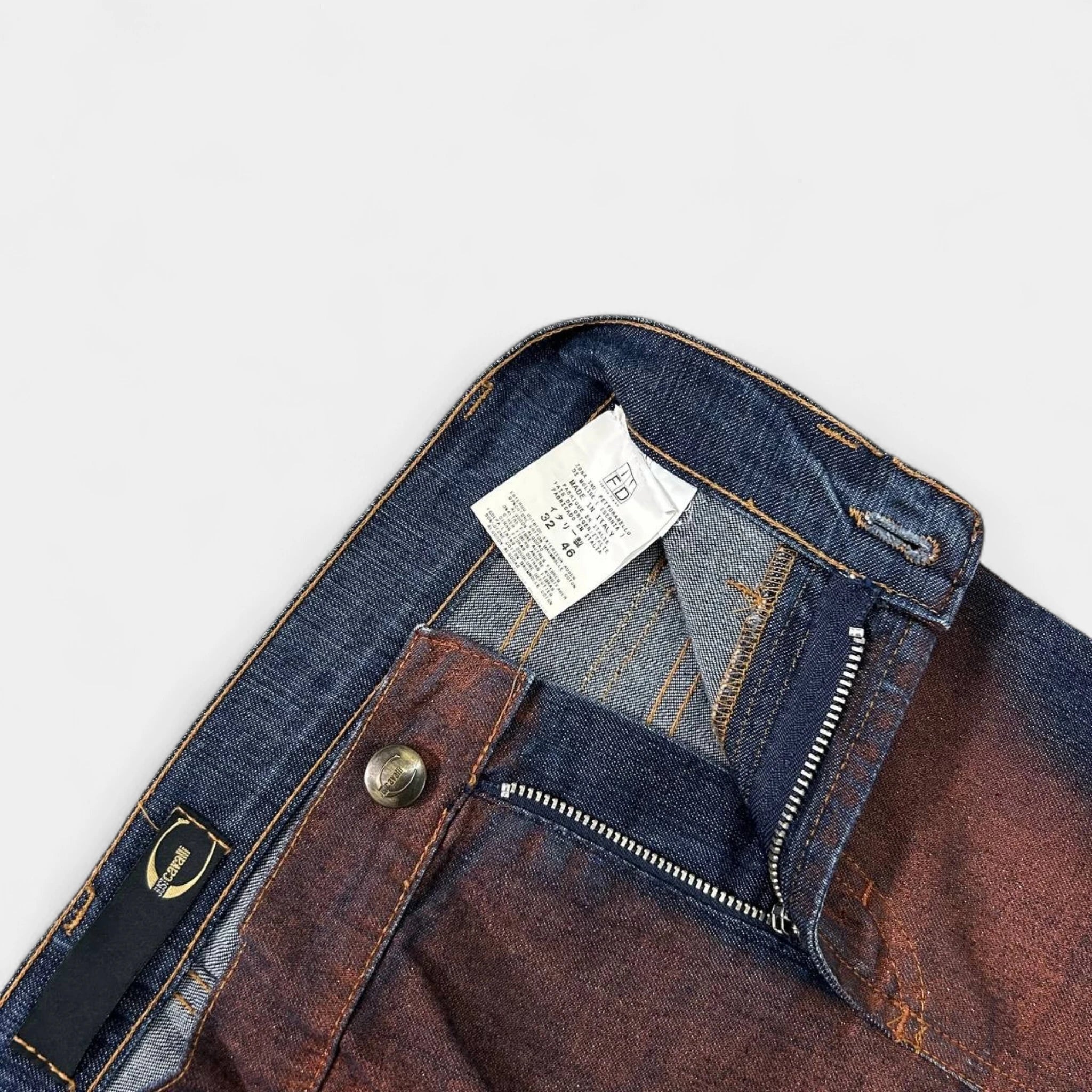 Just Cavalli 2000's Asymmetrical "Blood Stain" Blue Jeans