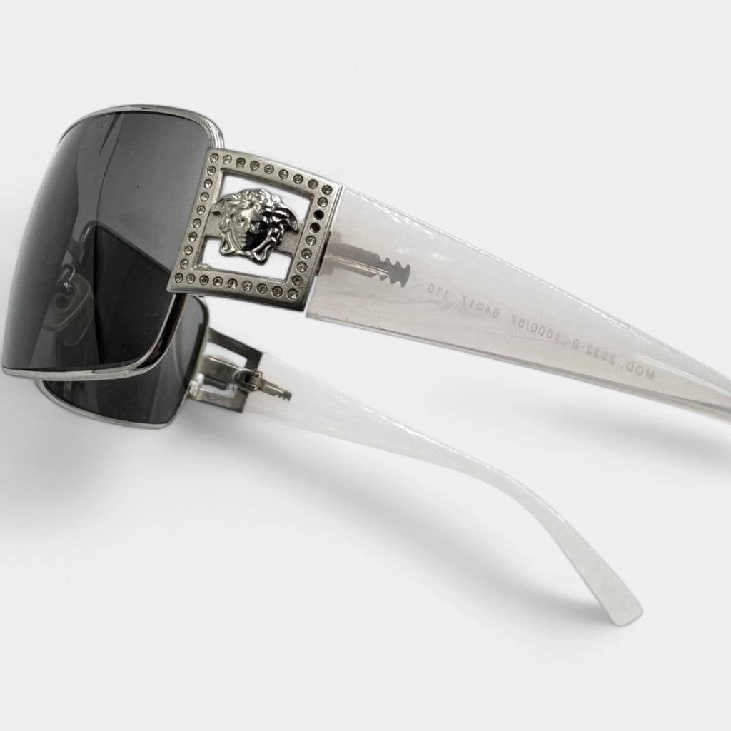 Versace 2010s White Medusa Crystal Shield Sunglasses