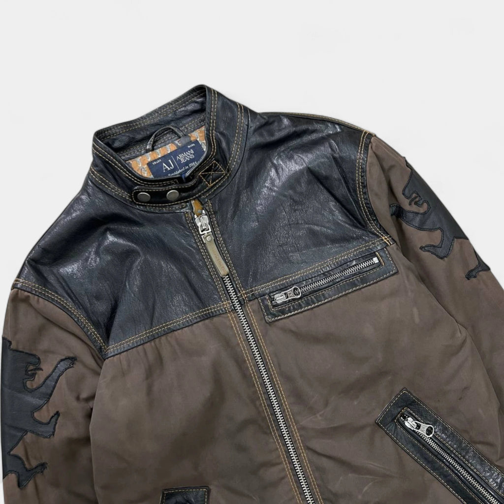 Armani Jeans Brown Leather Nylon Jacket