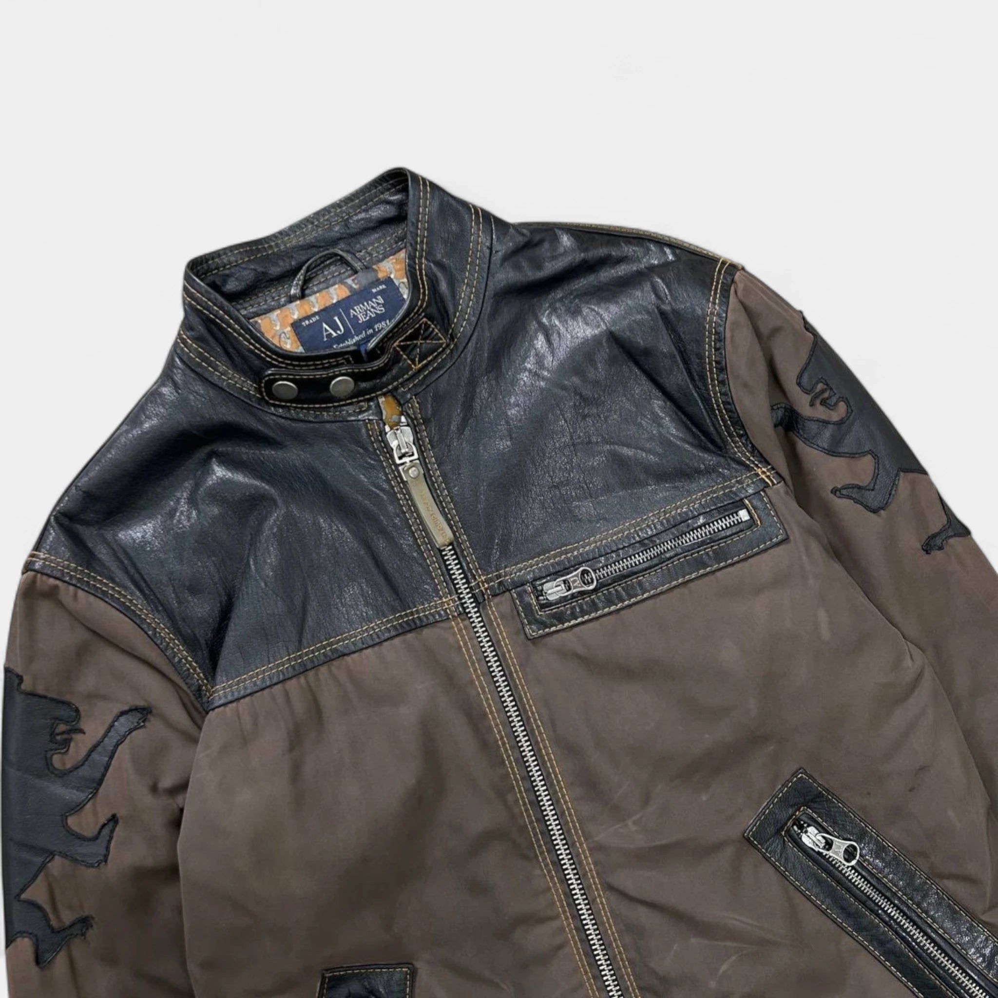 Armani Jeans Brown Leather Nylon Jacket
