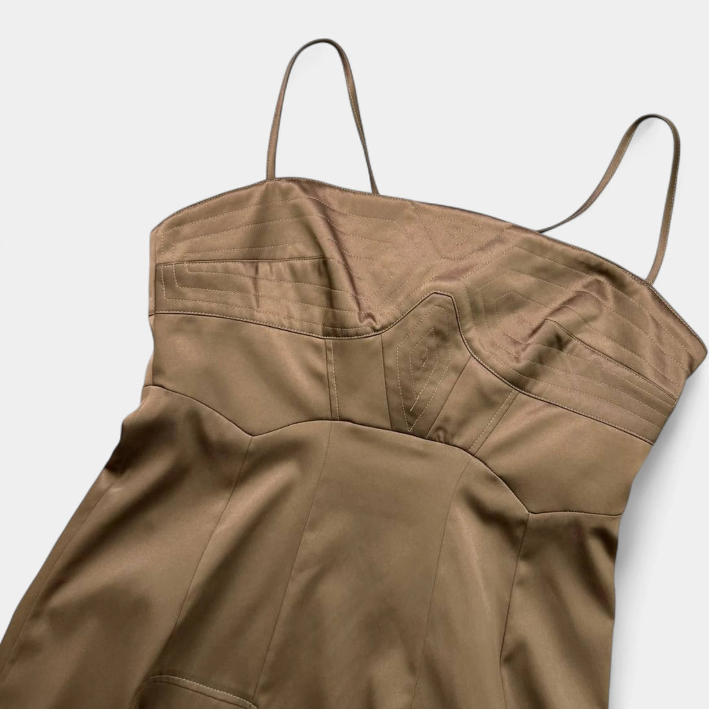 Just Cavalli Bronze Satin Corset Bustier Ring Dress