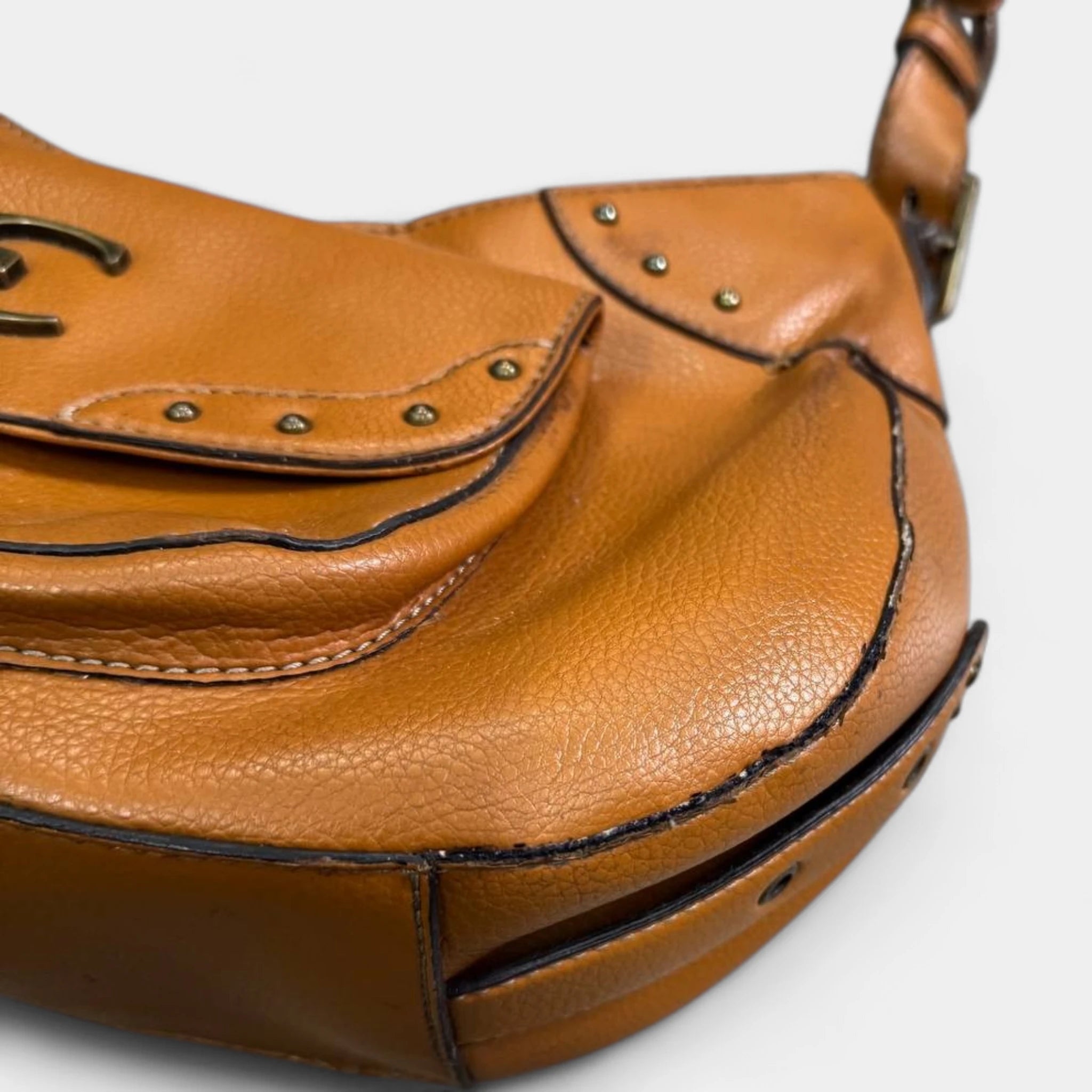 Just Cavalli Vintage Brown Pebbled Leather Hobo Bag