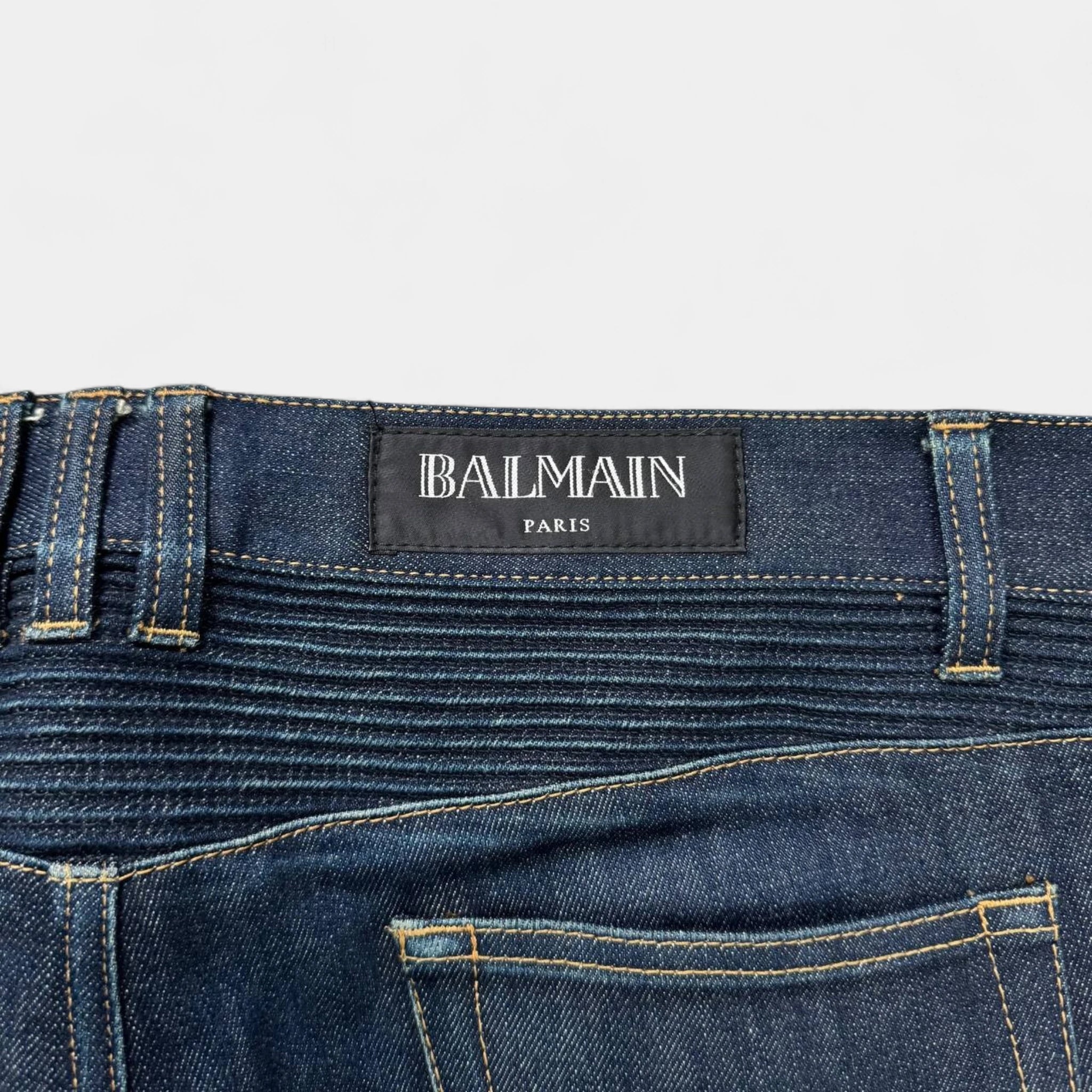Balmain 2015 Indigo Denim Biker Jeans