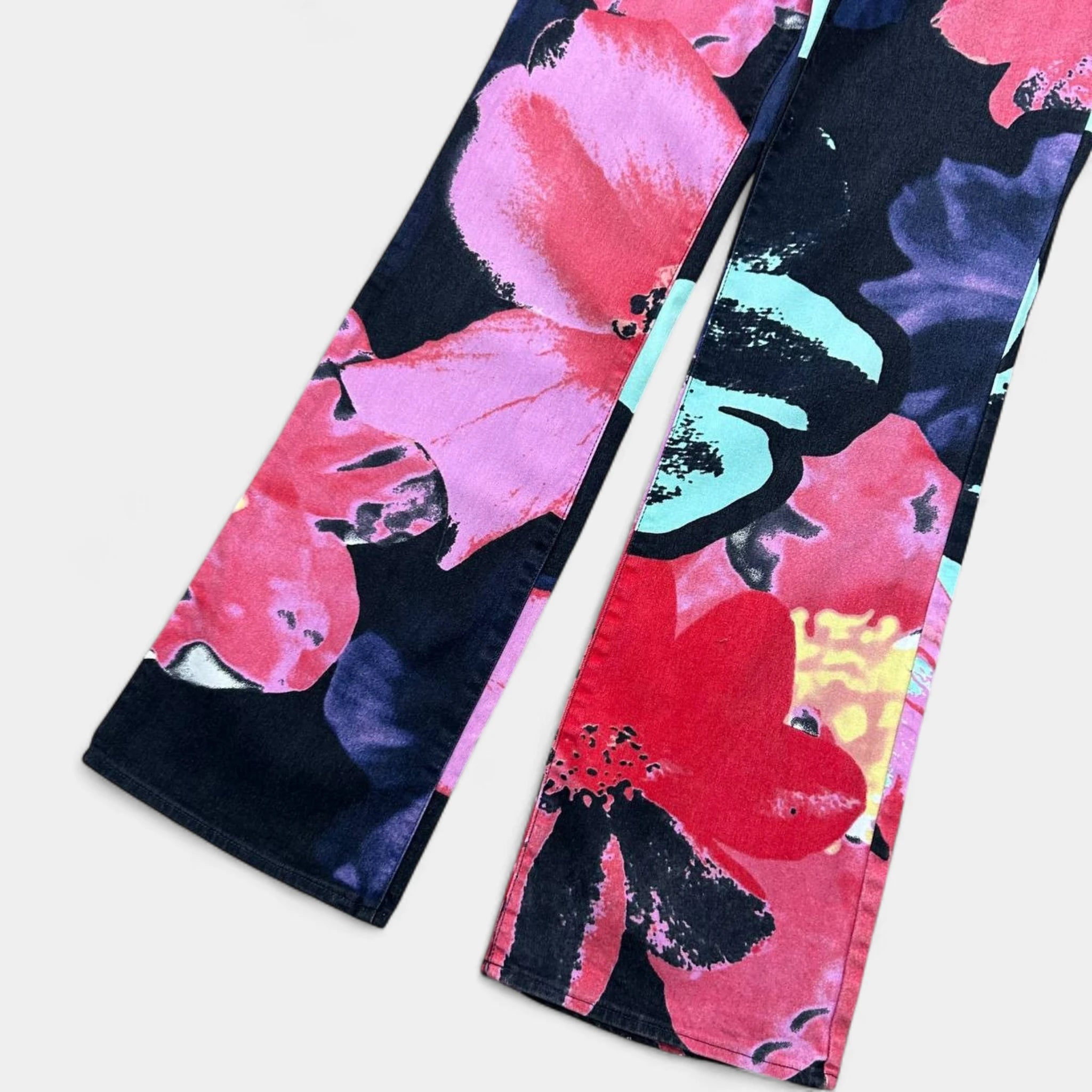 Just Cavalli 2000s Floral Multicolor Flared Denim Pants