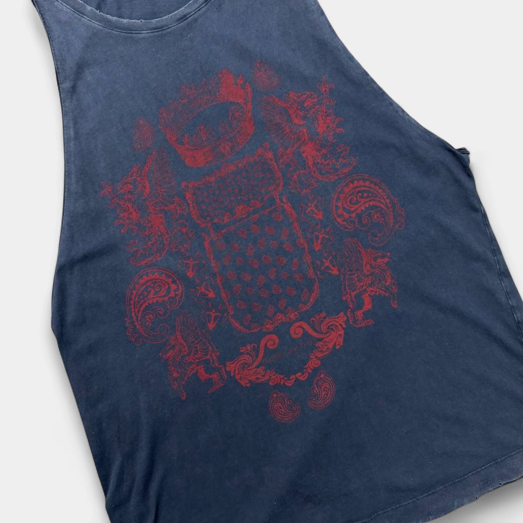 Pierre Balmain Distressed Red Crest Sleeveless Tank Top