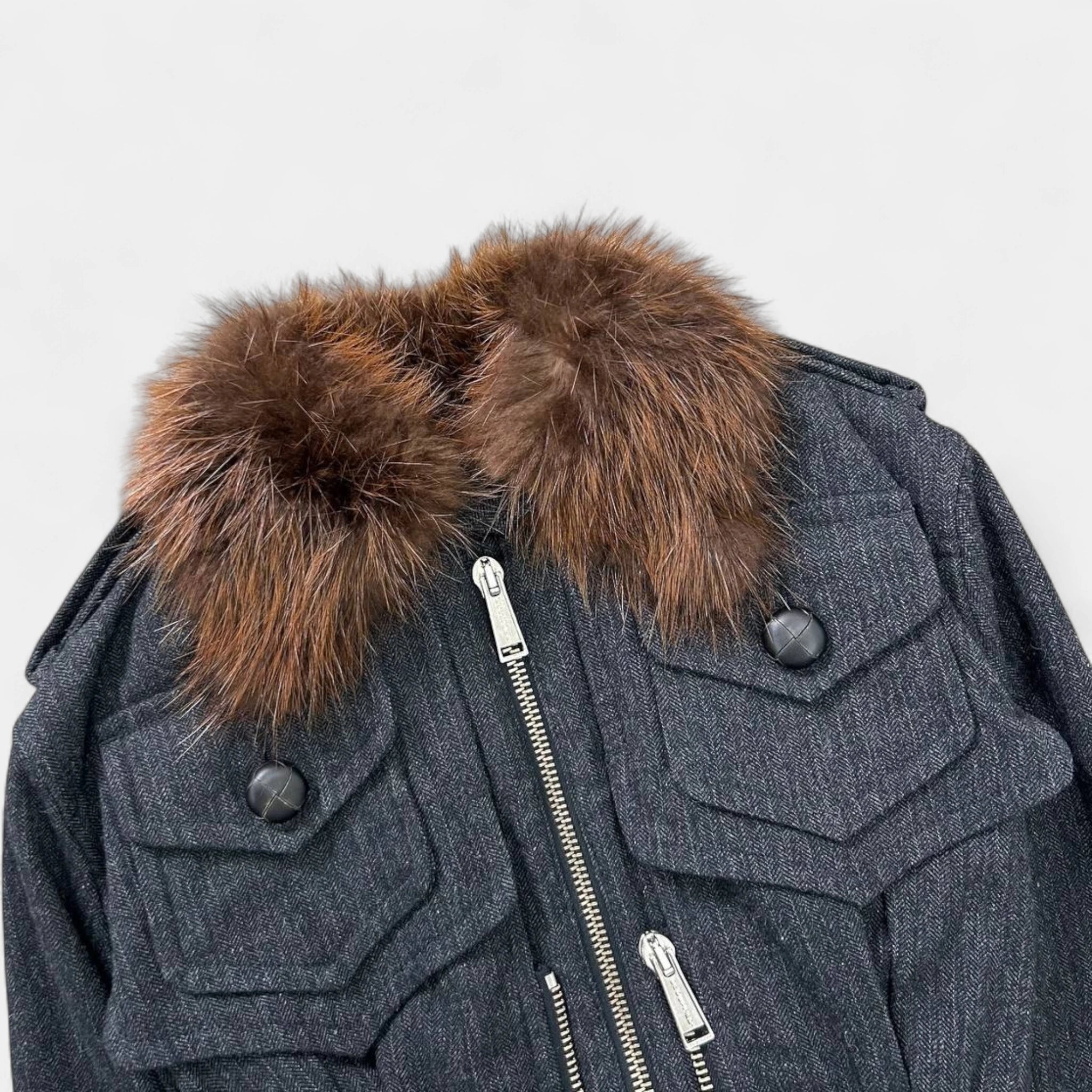Dsquared2 Cropped Cargo Fur Collar Jacket