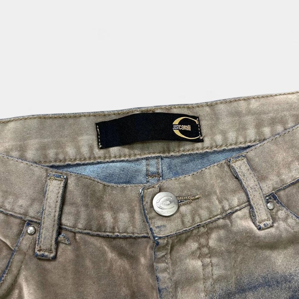 Just Cavalli Suede Beige and Blue Straight Leg Pants