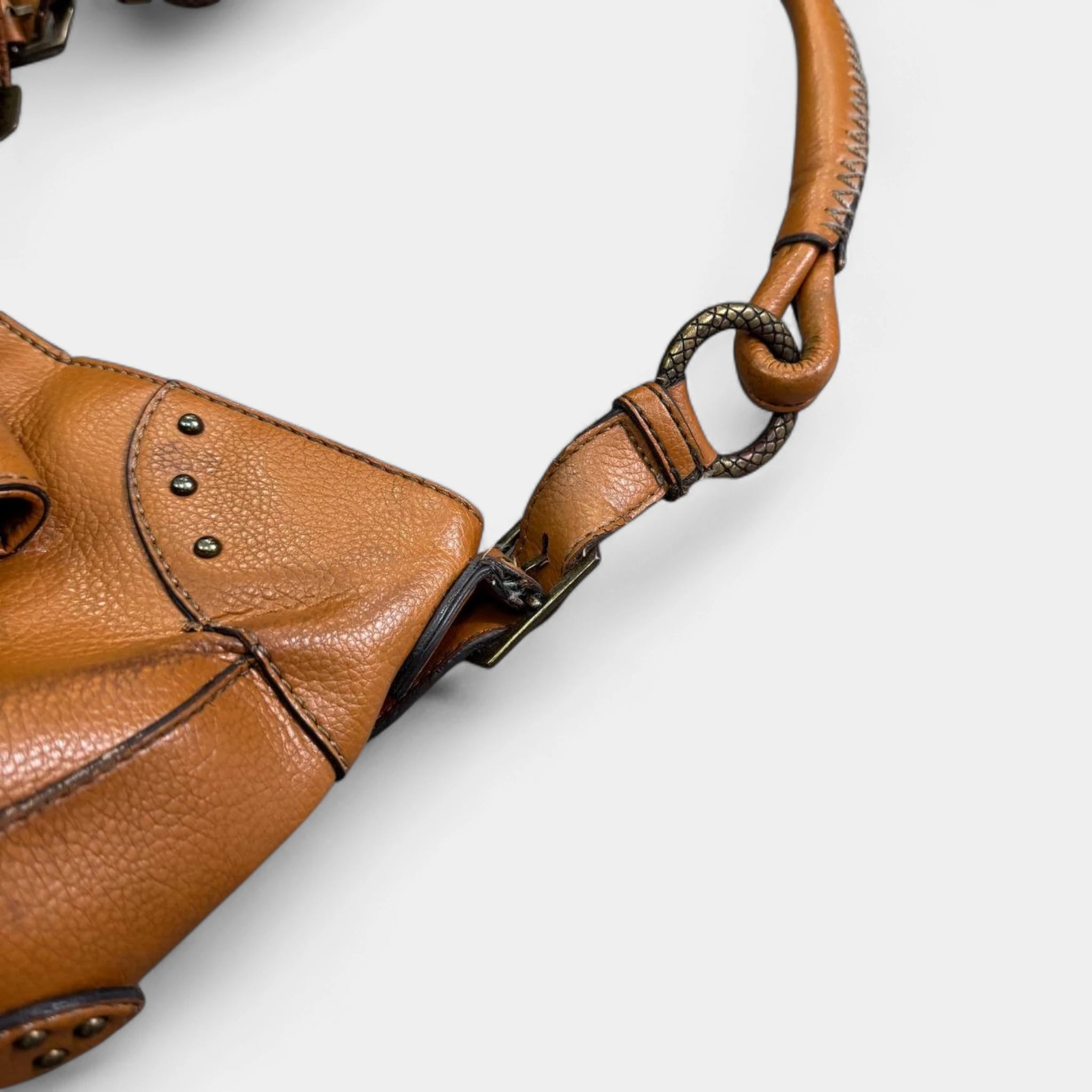Just Cavalli Vintage Brown Pebbled Leather Hobo Bag