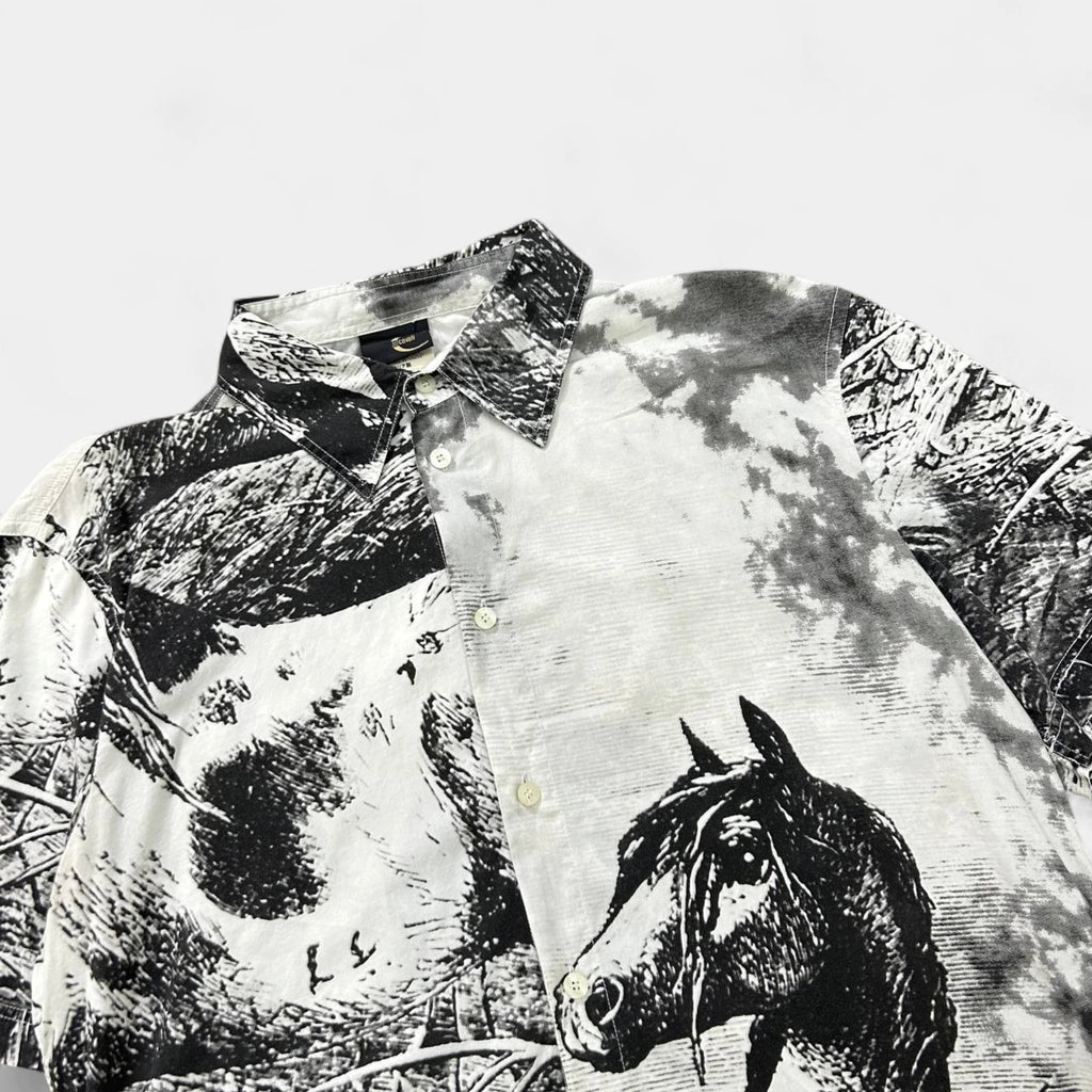 Just Cavalli SS05 Horses Graphic Print Short Sleeve Shirt