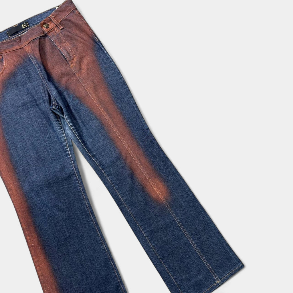 Just Cavalli 2000's Asymmetrical "Blood Stain" Blue Jeans