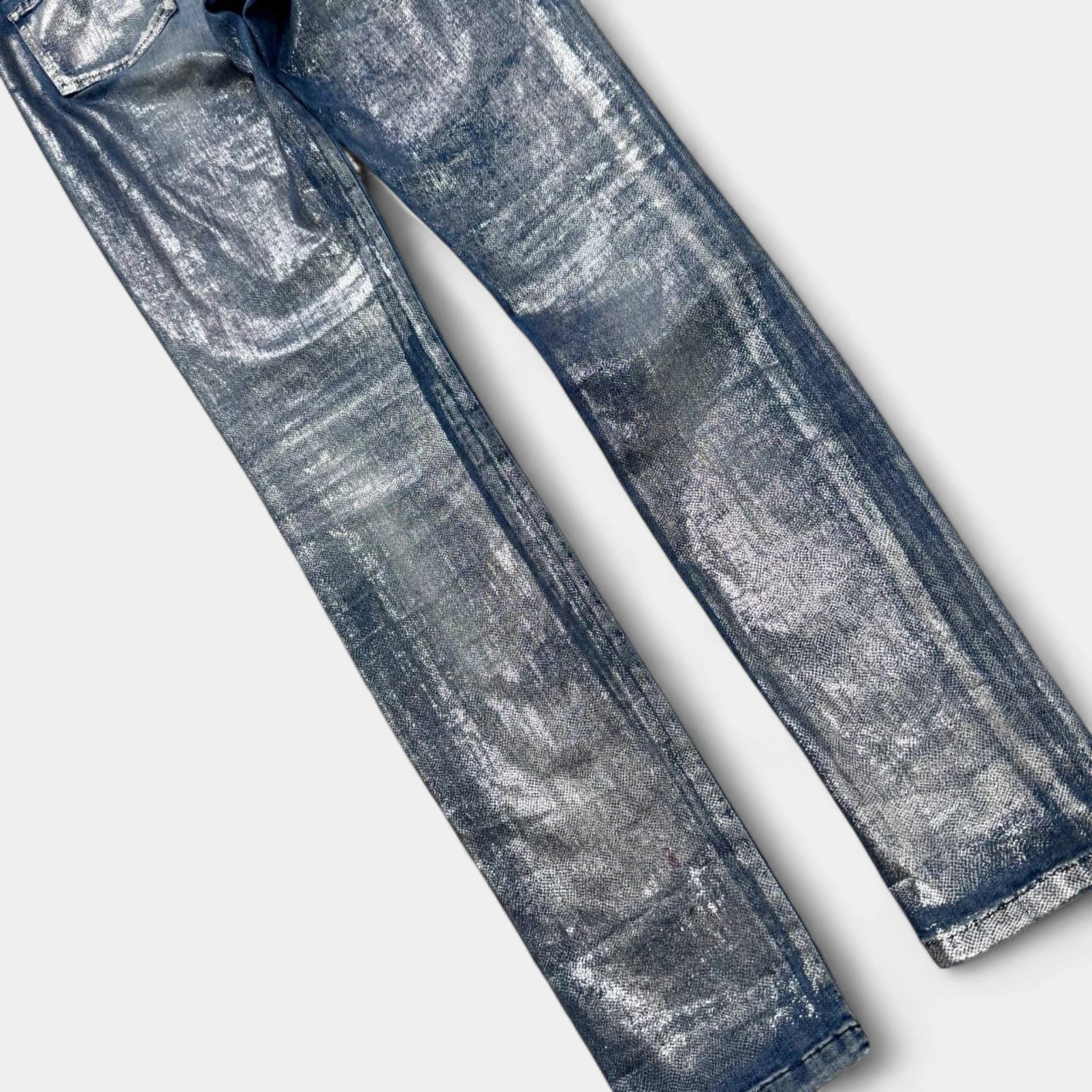 75 Faubourg Metallic Silver Foil Coated Skinny Jeans