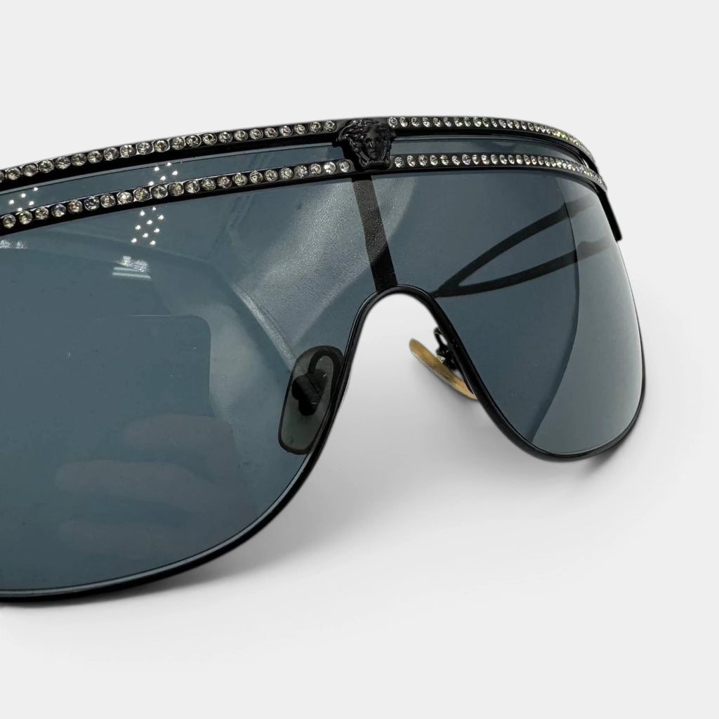Versace 2000s Medusa Rhinestone Shield Sunglasses