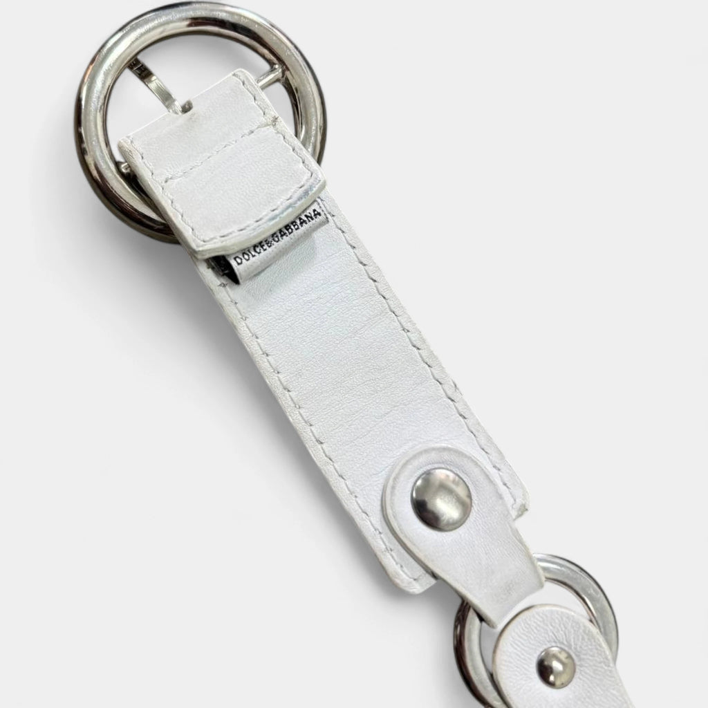 Dolce & Gabbana 2003 Linked Bicycle Chain White Leather Belt