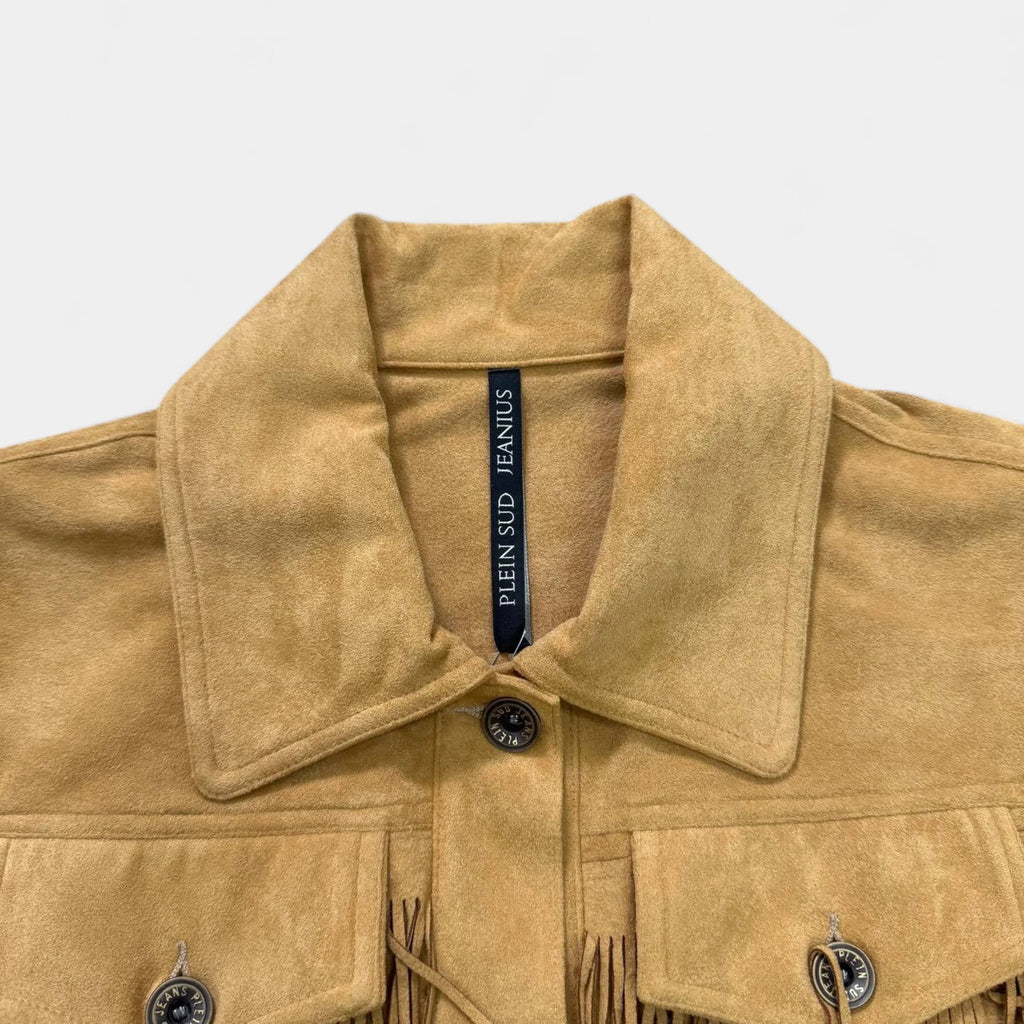 Plein Sud Mustard Suede Fringe Western Vest