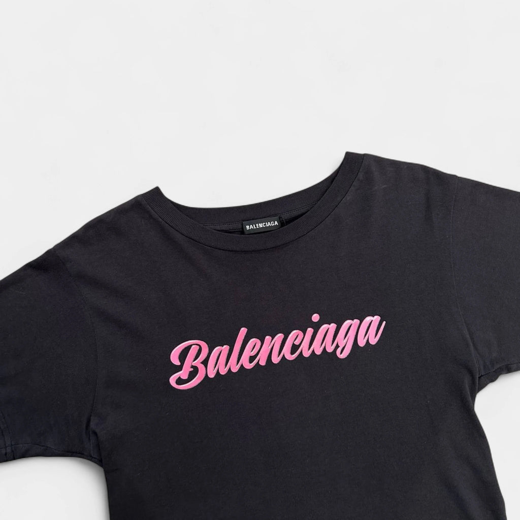 Balenciaga Baby Tee Pink Cursive Text T-shirt