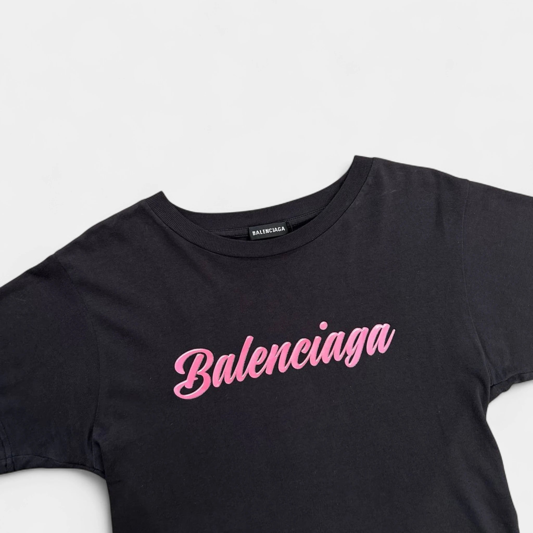 Balenciaga Baby Tee Pink Cursive Text T-shirt