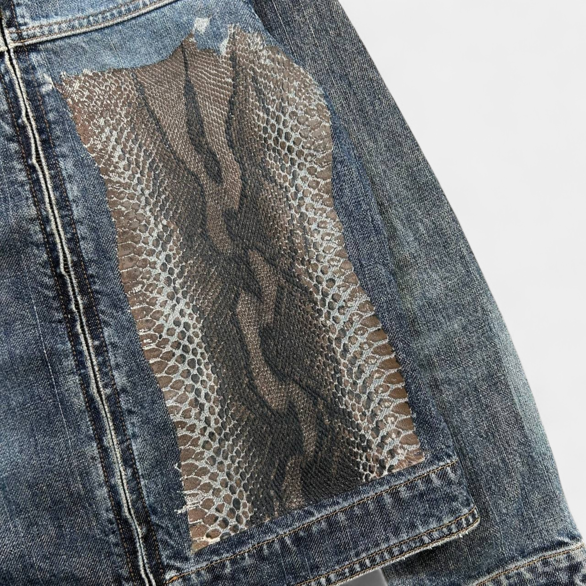 Just Cavalli Snake Skin Patch Denim Jacket