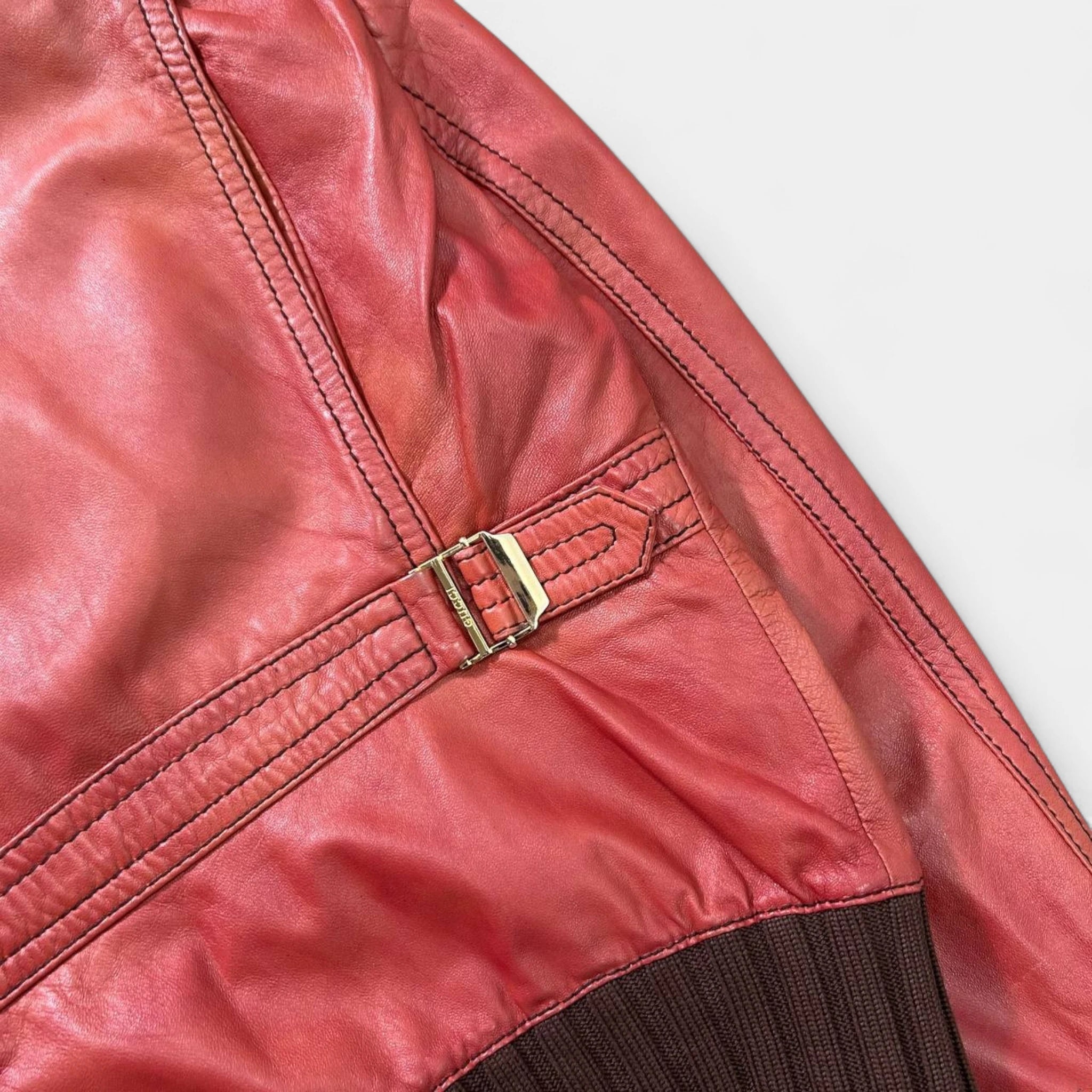 Gucci Red Leather Bomber Jacket
