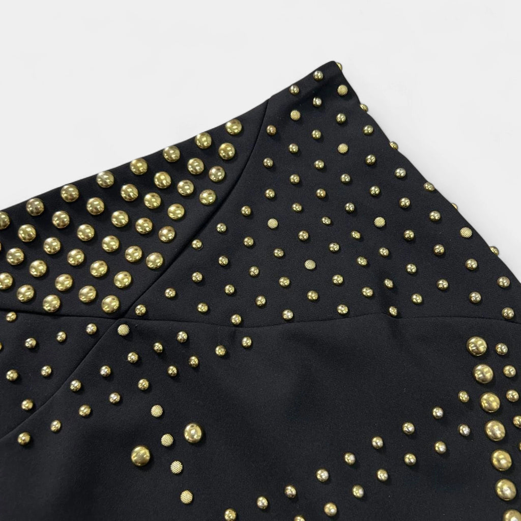 Versace Black Gold-Studded Bodycon Mini Skirt