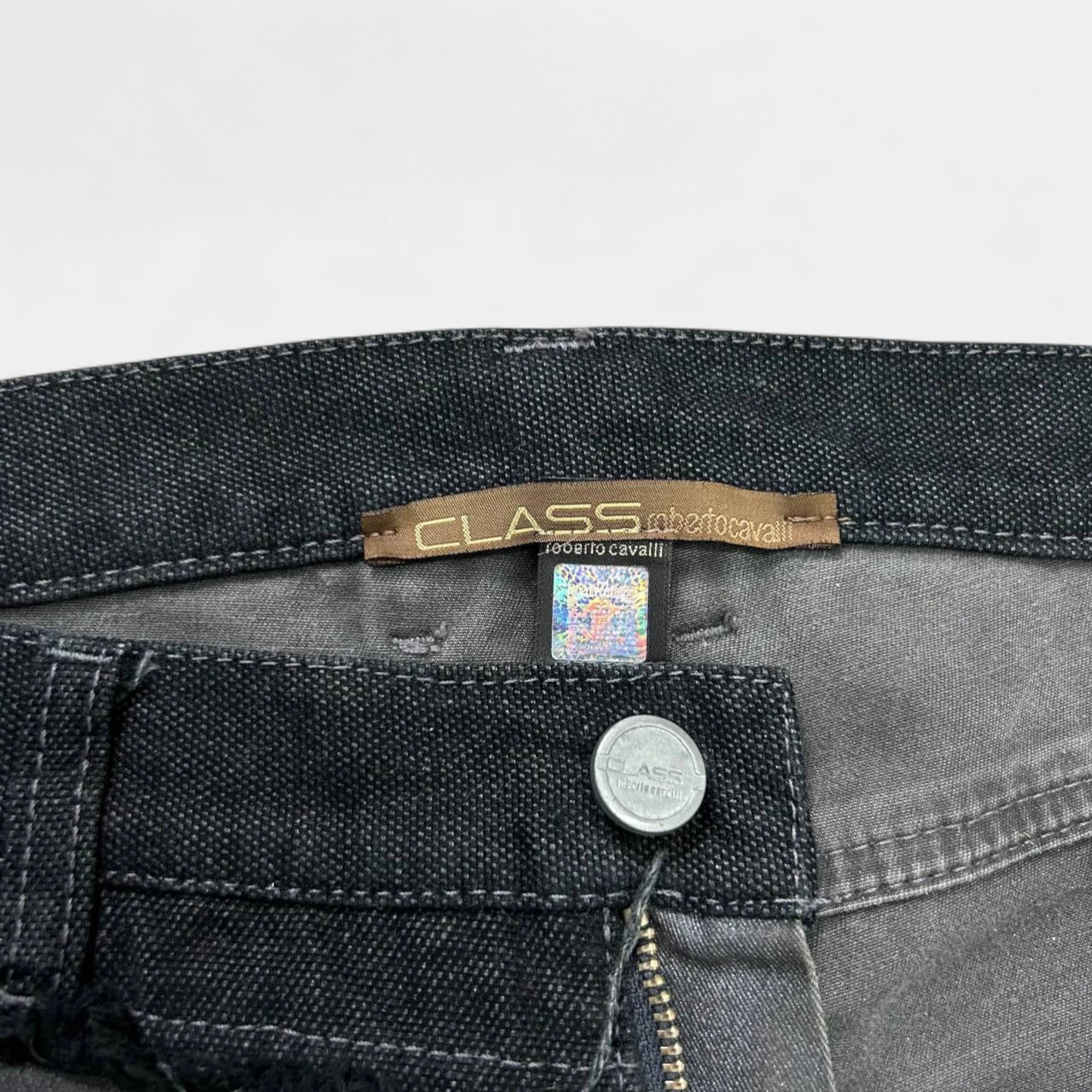 Roberto Cavalli Class Hybrid Black and Grey Denim Pants