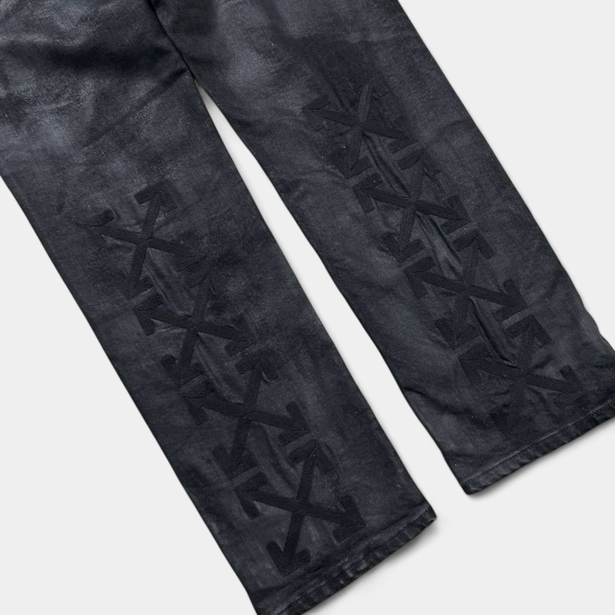Off-White 2023 Waxed Black Denim Pants