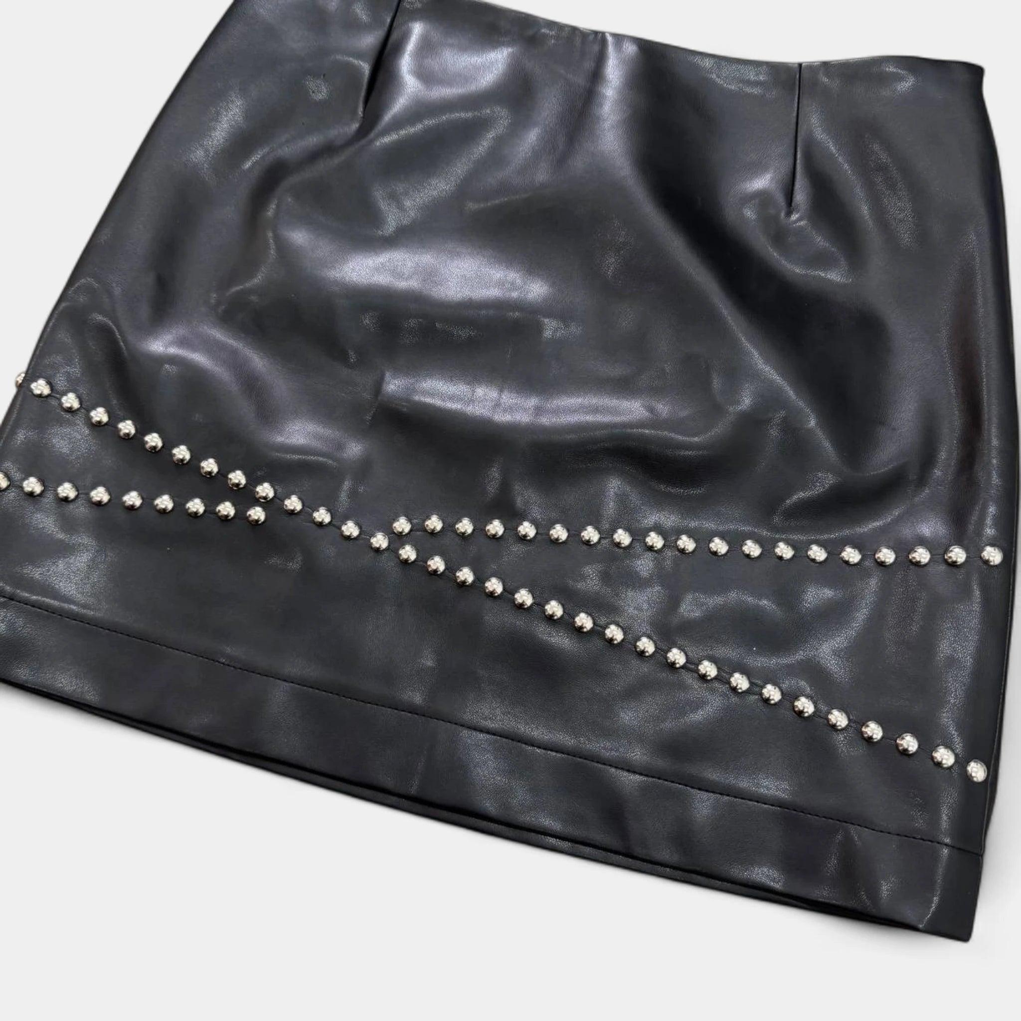 Versace Studded Black V-Leather Mini Skirt