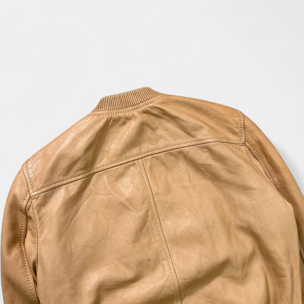 Dsquared2 Beige Leather Cargo Bomber Jacket