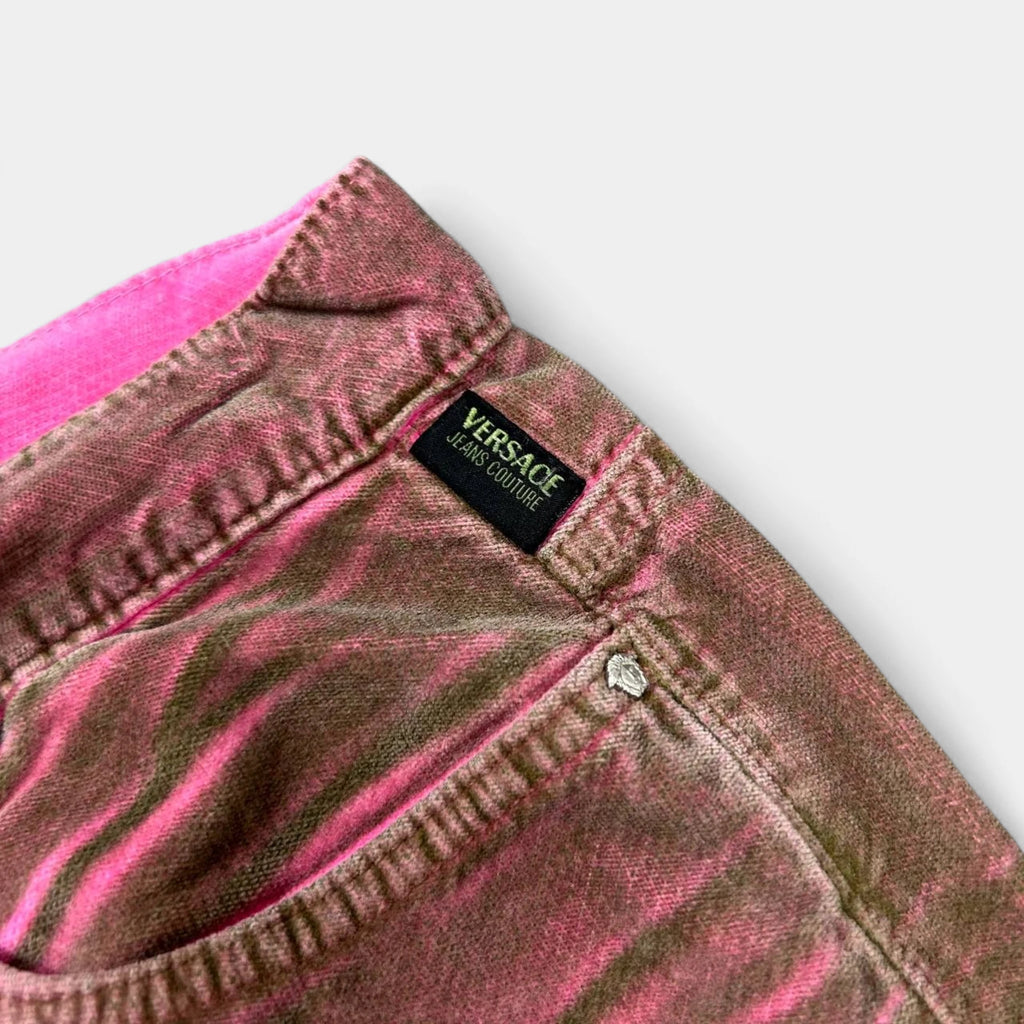 Versace Jeans Couture 2000s Fuchsia Acid Print Bootcut Velvet Pants
