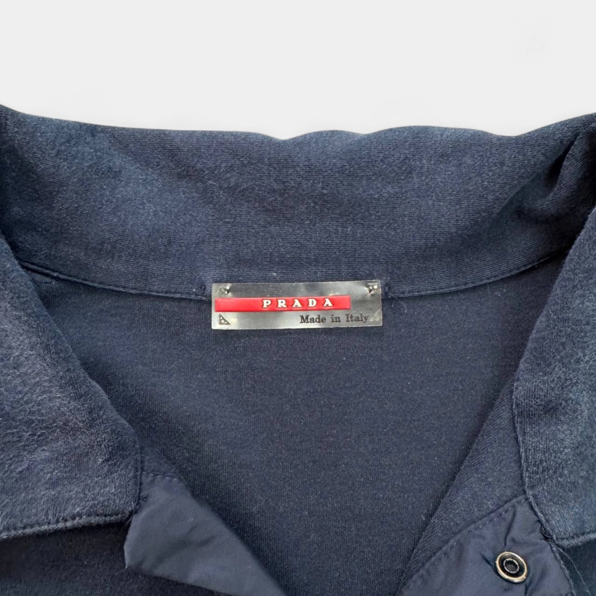 Prada Linea Rossa Red Tab Short Sleeve Navy Polo Shirt